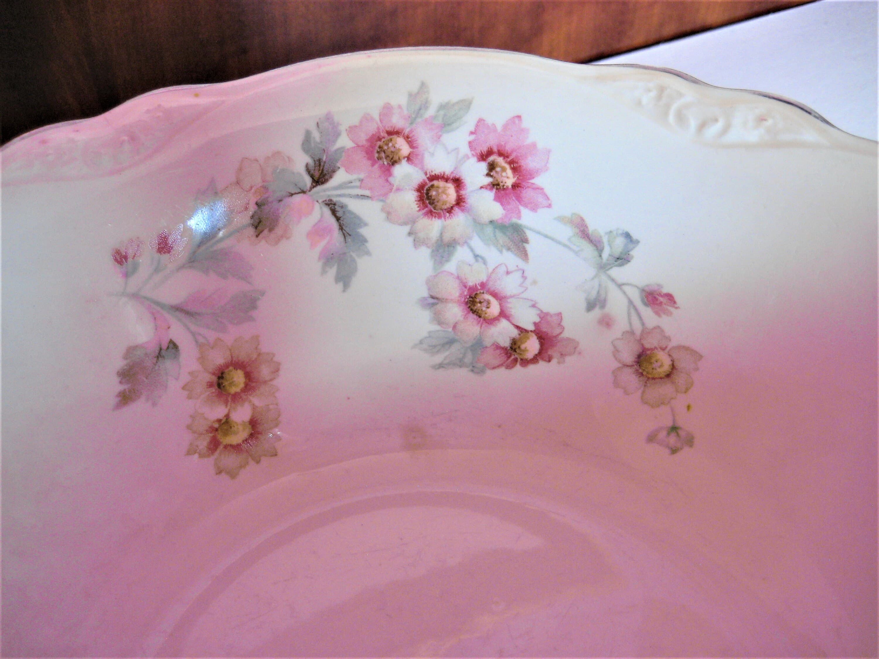 Homer Laughlin Serving Bowl, Virginia Rose, Pink Floral, Platinum Trim, Vintage - image 4