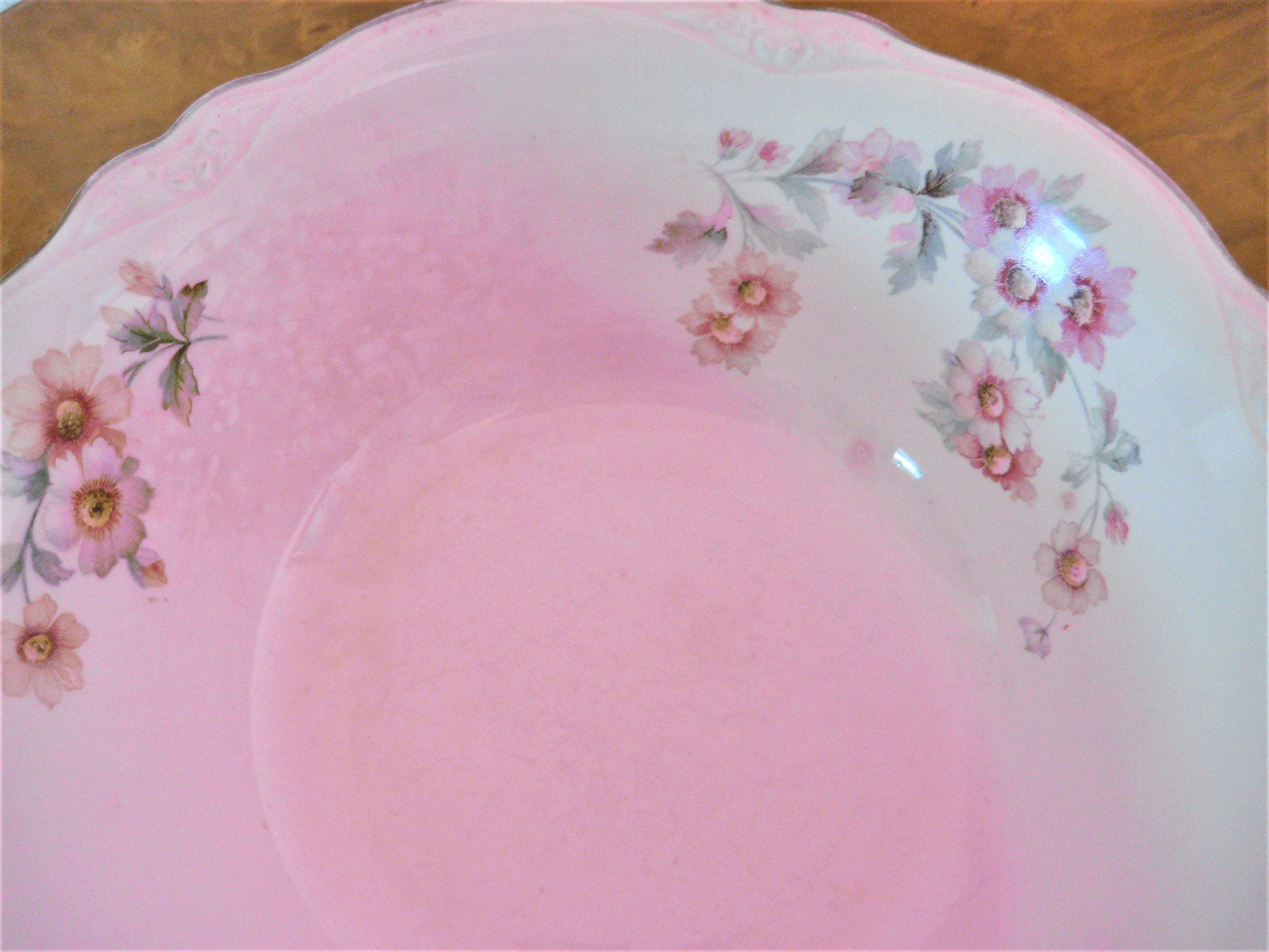 Homer Laughlin Serving Bowl, Virginia Rose, Pink Floral, Platinum Trim, Vintage - image 3