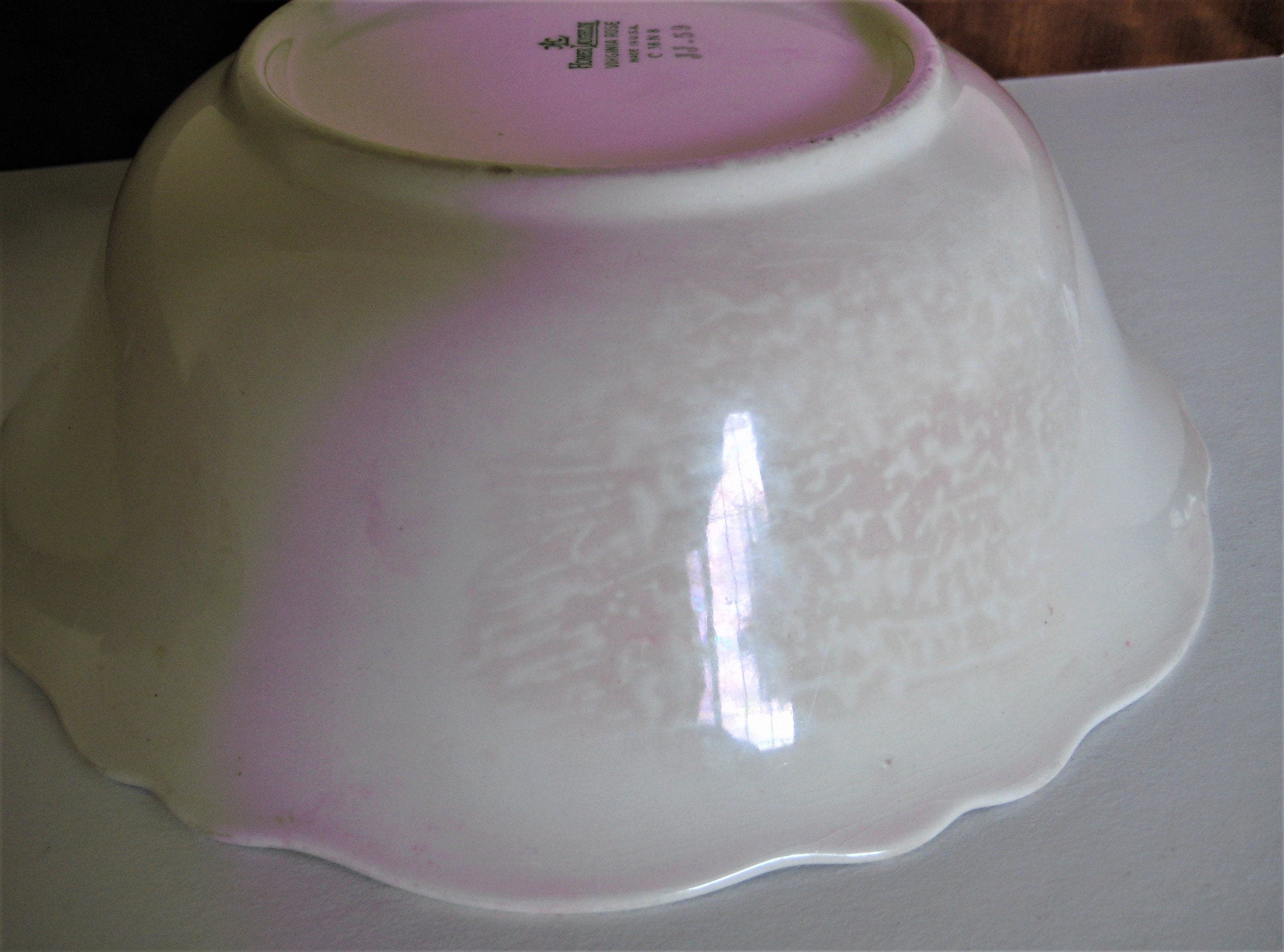 Homer Laughlin Serving Bowl, Virginia Rose, Pink Floral, Platinum Trim, Vintage - image 2