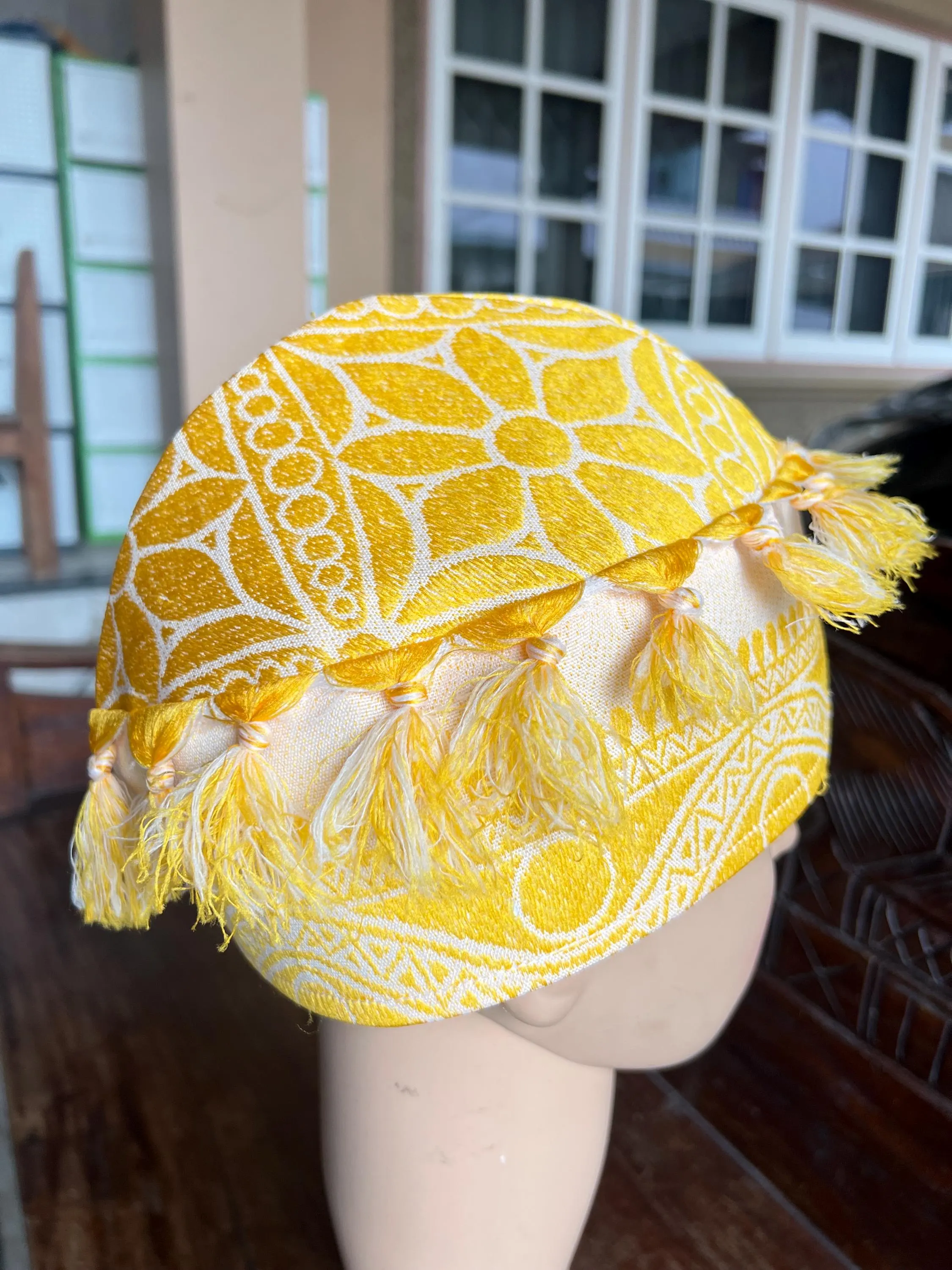 Handmade Islamic Kufi Prayer Sufi Hat Dome Shaped Uzbek Men Inspired Muslim Cap with Gold Color Tassels for Salah and Cultural Wear Size 22 - image 4