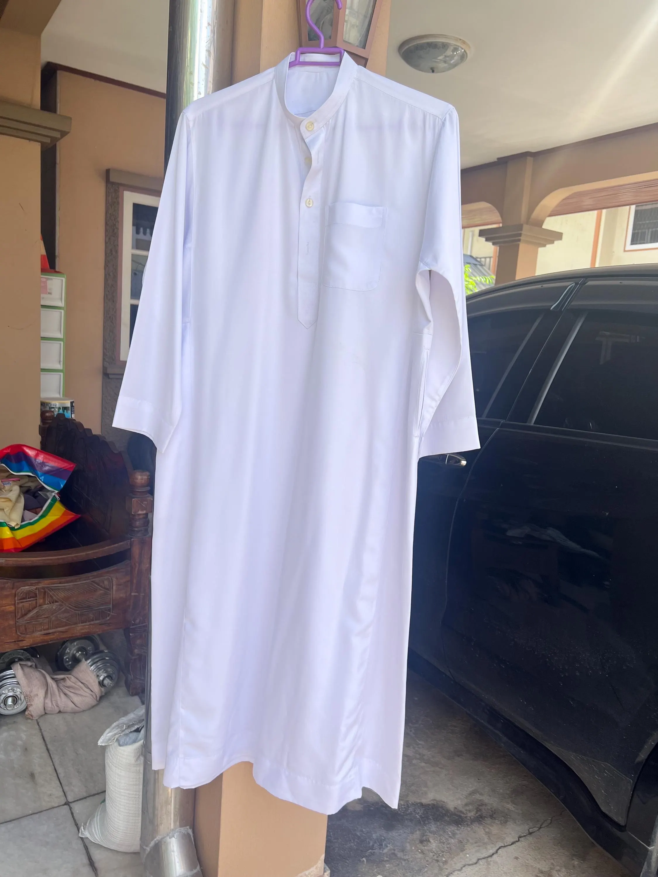 Vintage muslim Mens Kurta Shirt, Chest 48", Length 44", Long Sleeve Thobe, Modest Islamic Clothing, Soft Lightweight Comfortable Fabric T3 - image 3