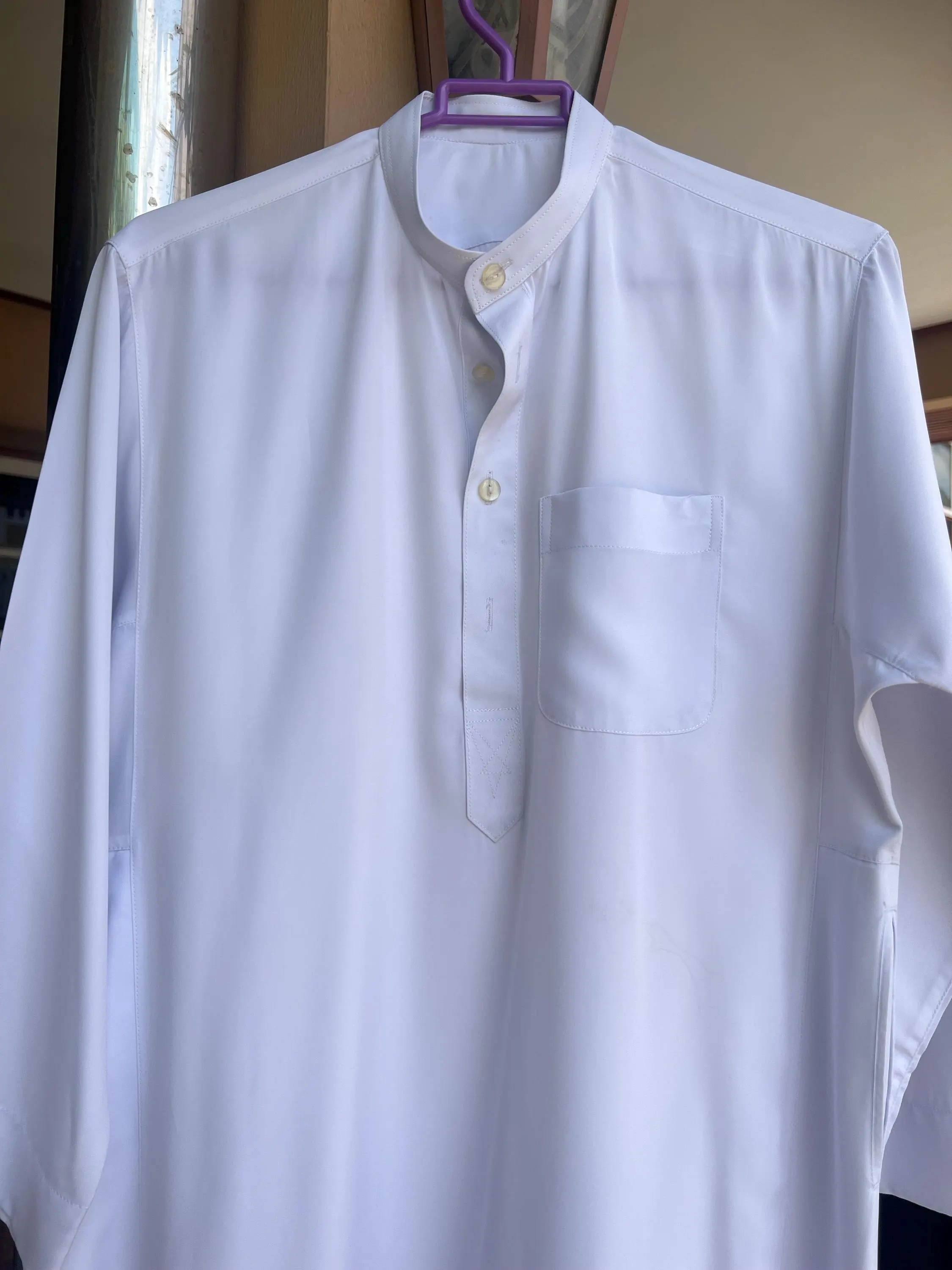 Vintage muslim Mens Kurta Shirt, Chest 48", Length 44", Long Sleeve Thobe, Modest Islamic Clothing, Soft Lightweight Comfortable Fabric T3 - image 5