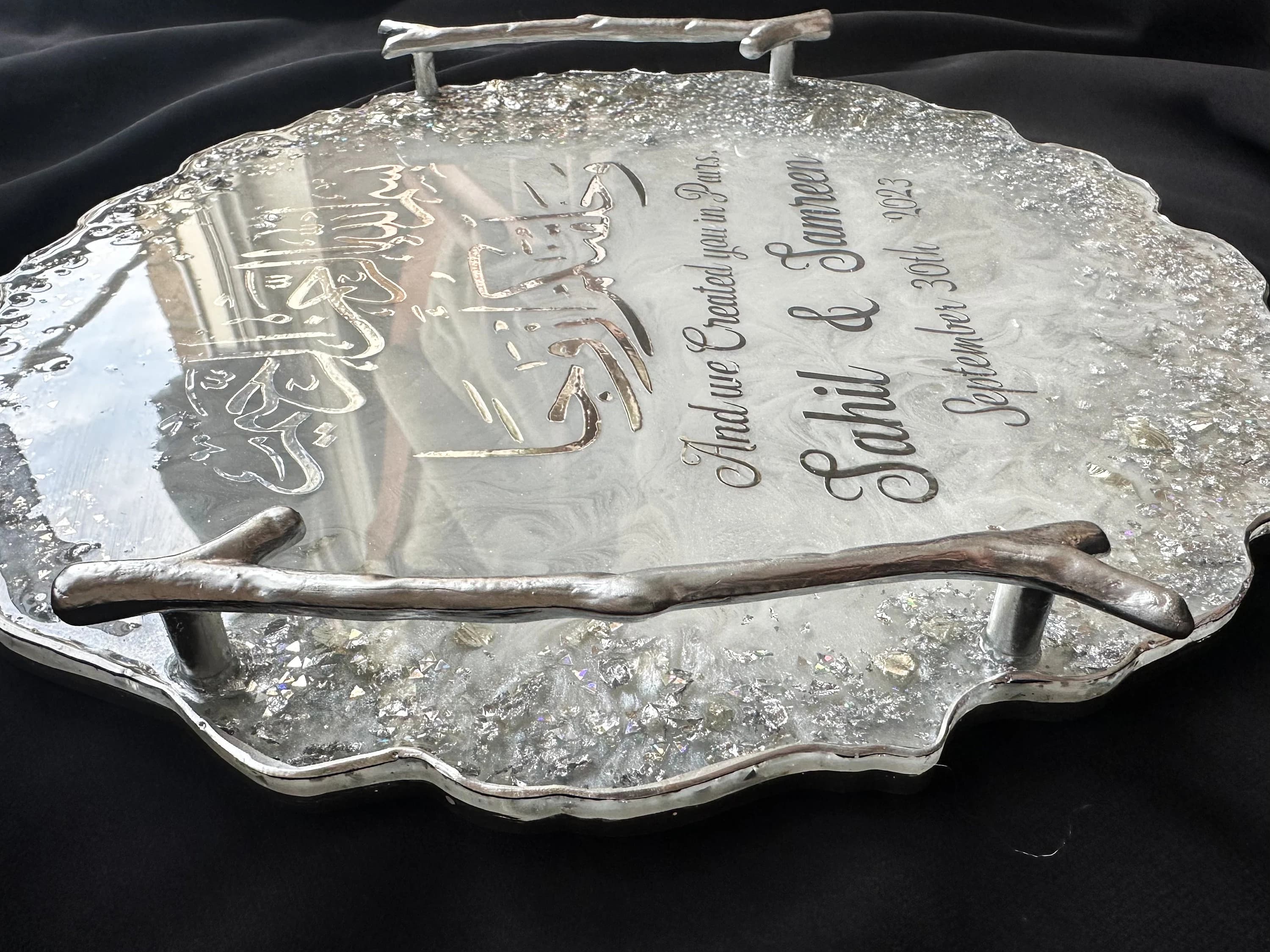 Silver Wedding Tray|Nikkah Tray|Engagement Tray|Silver Wedding Decor|Silver Platter|Resin Tray with Handles|Personalized Gift|Silver Tray - image 2