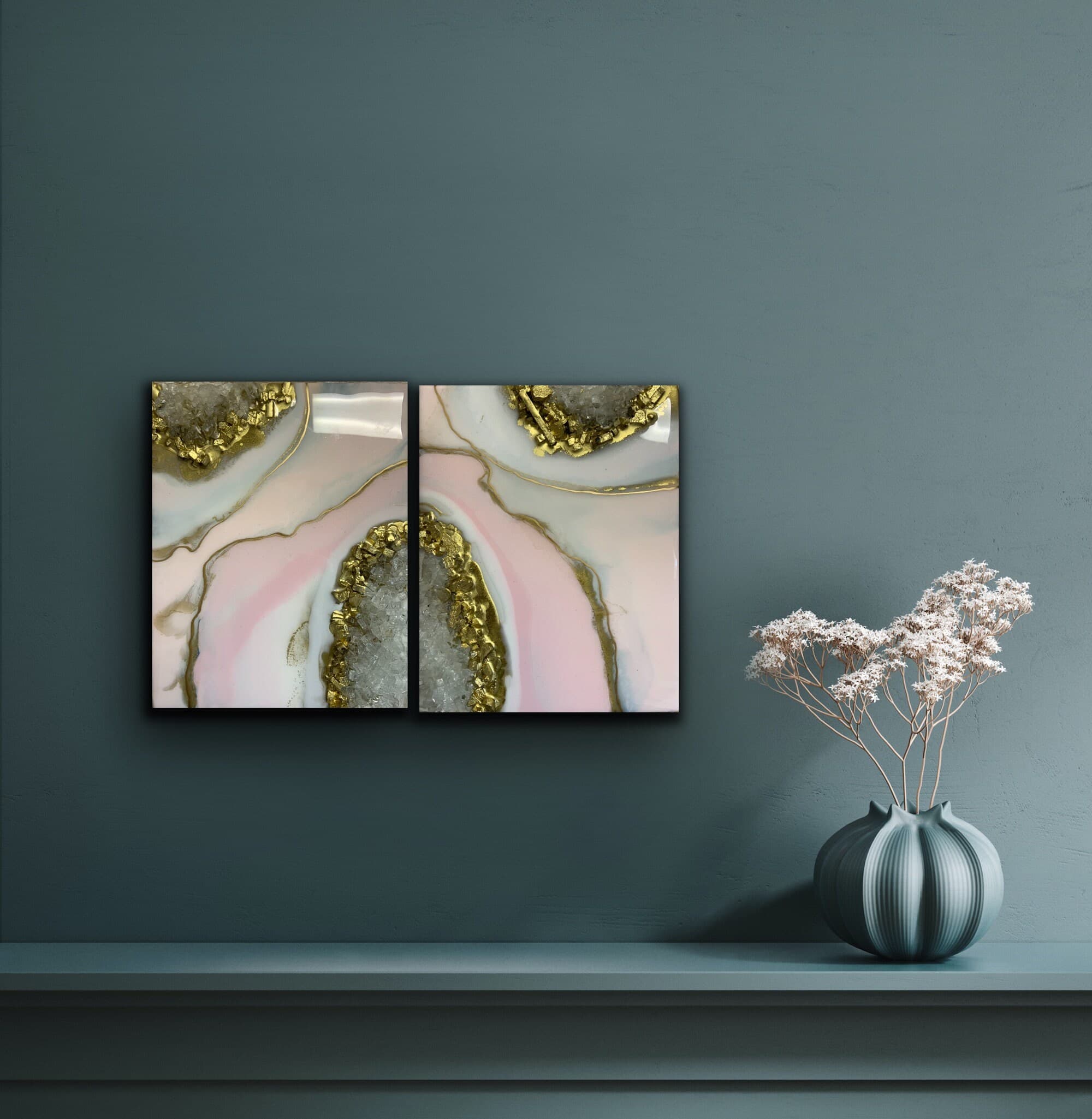 BLUSH PINK White resin art |8x10inch birch panel| Pink art| |resin|luxury art|Holiday table decor|abstract landscape|resin wood|crystal art - image 5