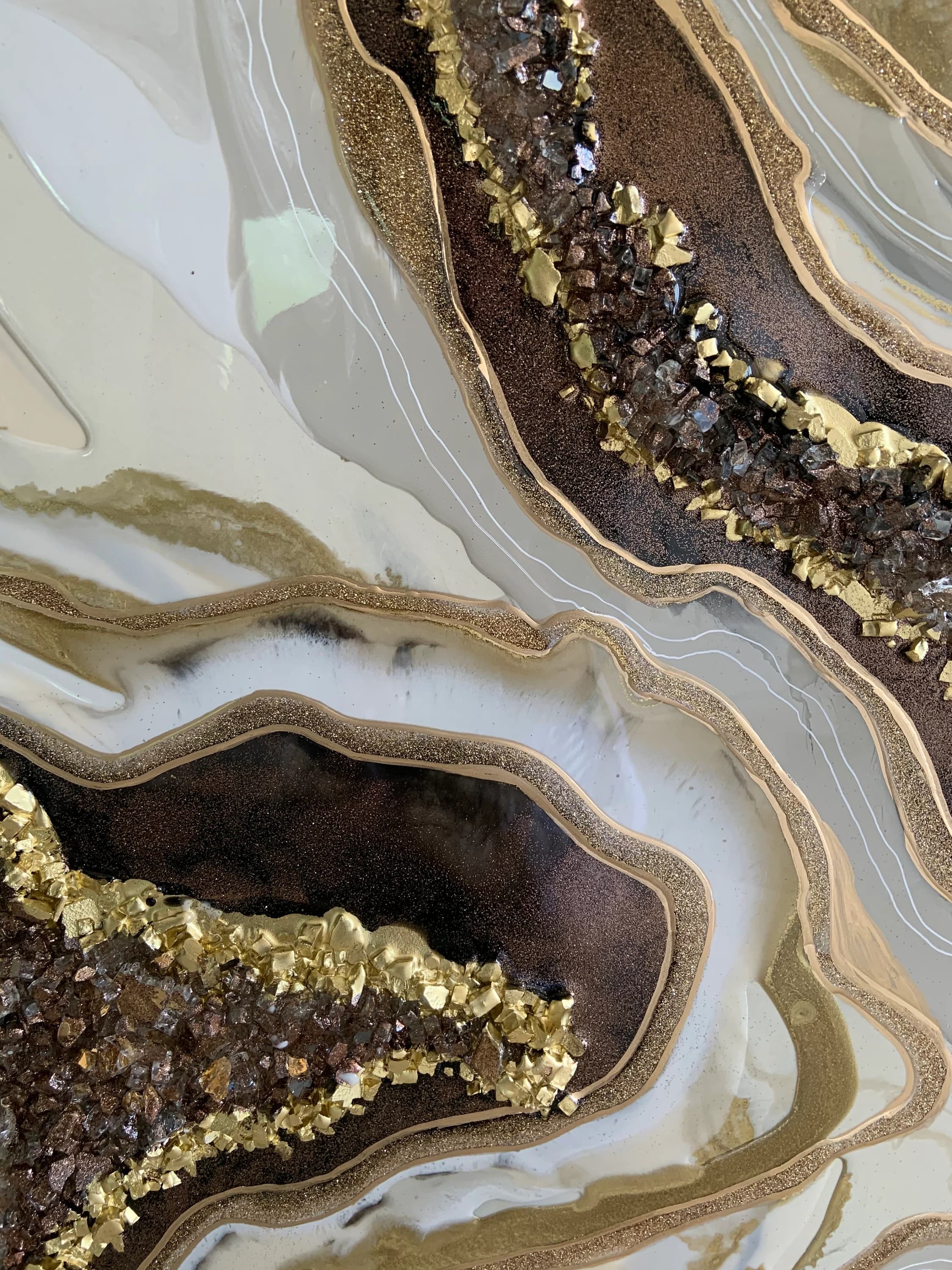 BROWN BEAUTY Resin art|Epoxy artwork|luxury art|crystal art|Taupe bronze painting|Beige gold resin art|cream gold resin|abstract geode - image 5
