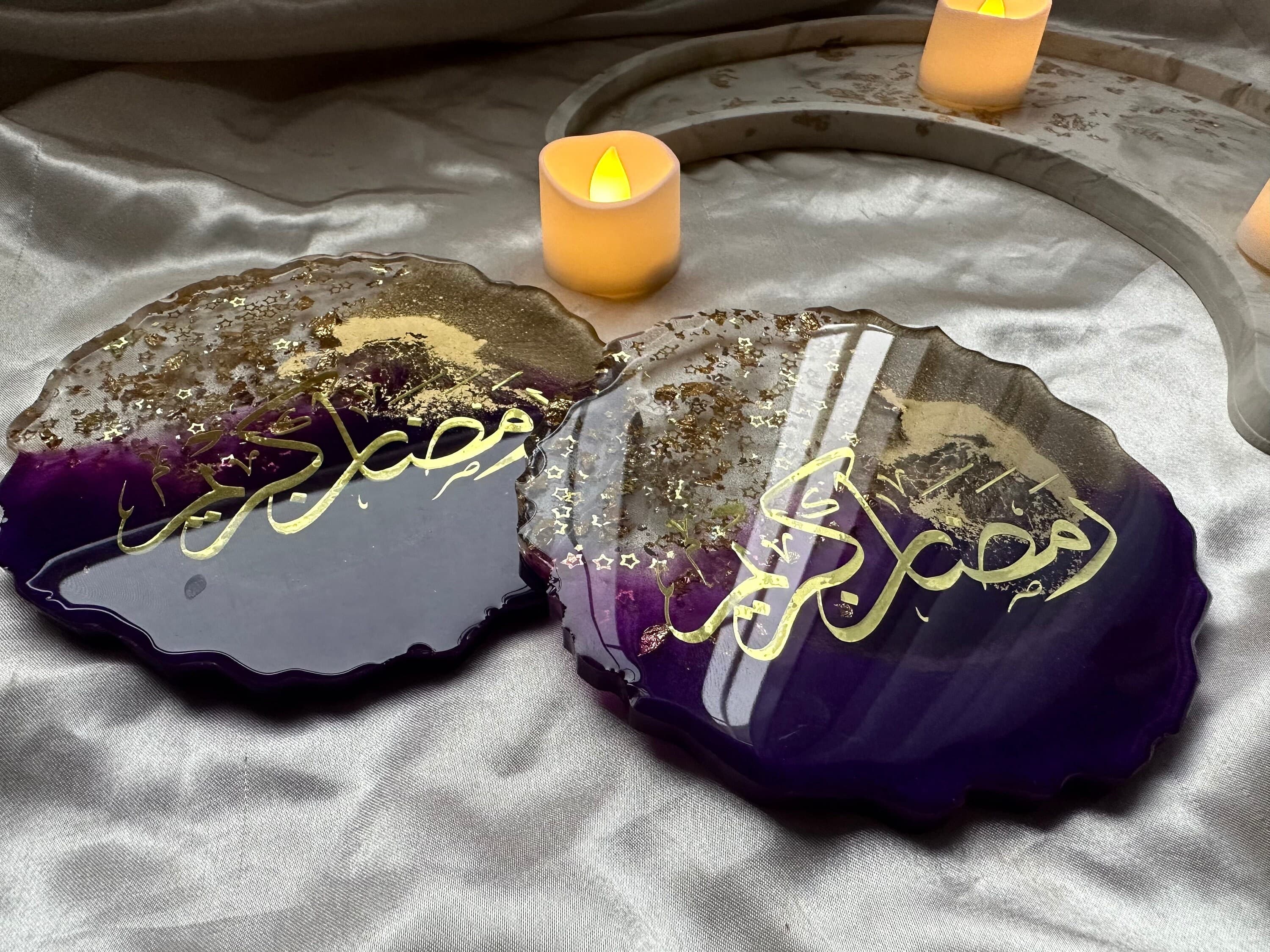 Ramadan Mubarak Resin coasters | Set of Two| handmade gift|purple coasters|ramadan decor|purple table|Ramadan coasters|Eid deco|Eid gifts - image 5