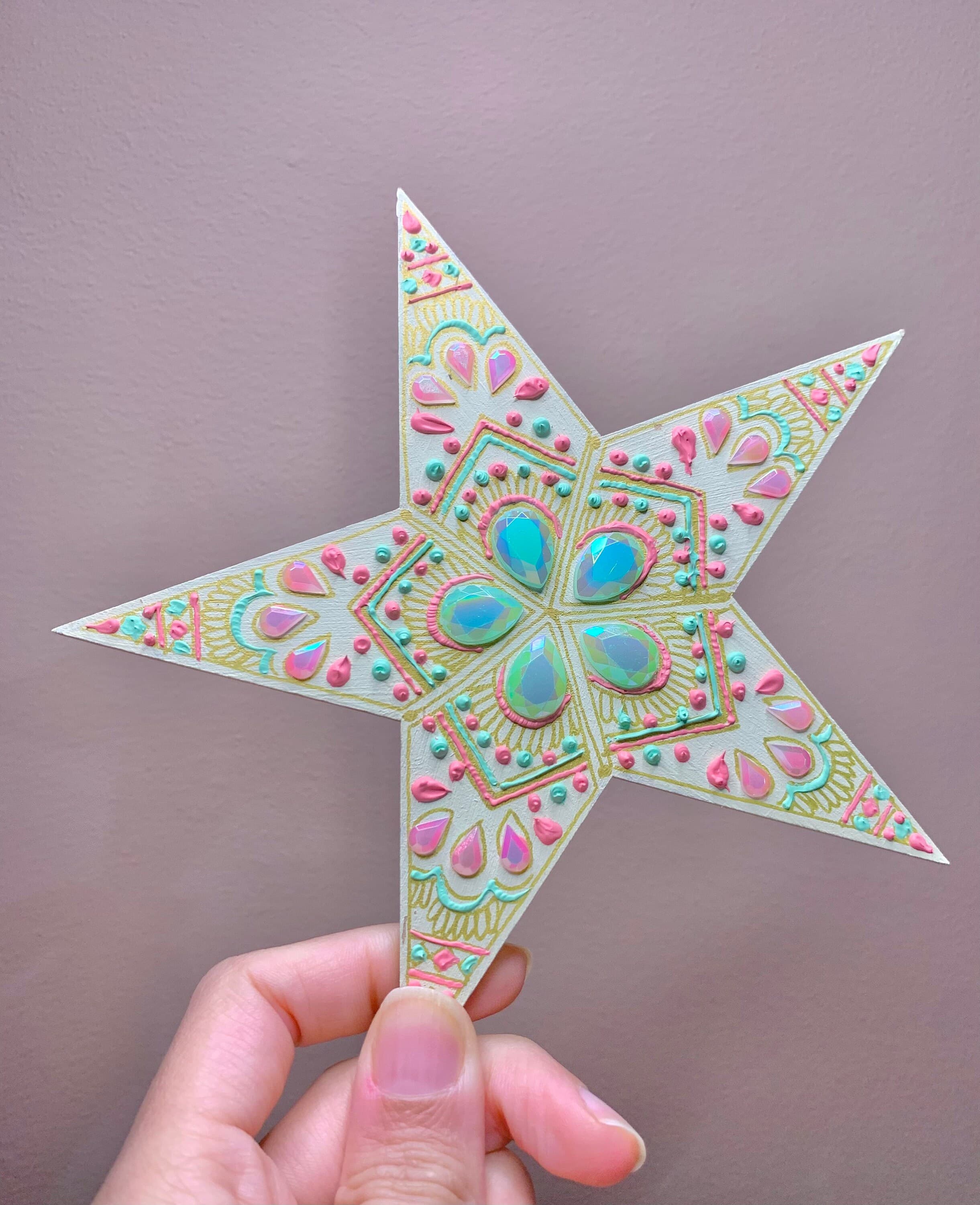 Dawn Large Wall Stars | Ivory Mint Green Pink Gold | Hand-Painted Ramadan Eid Decor - image 3
