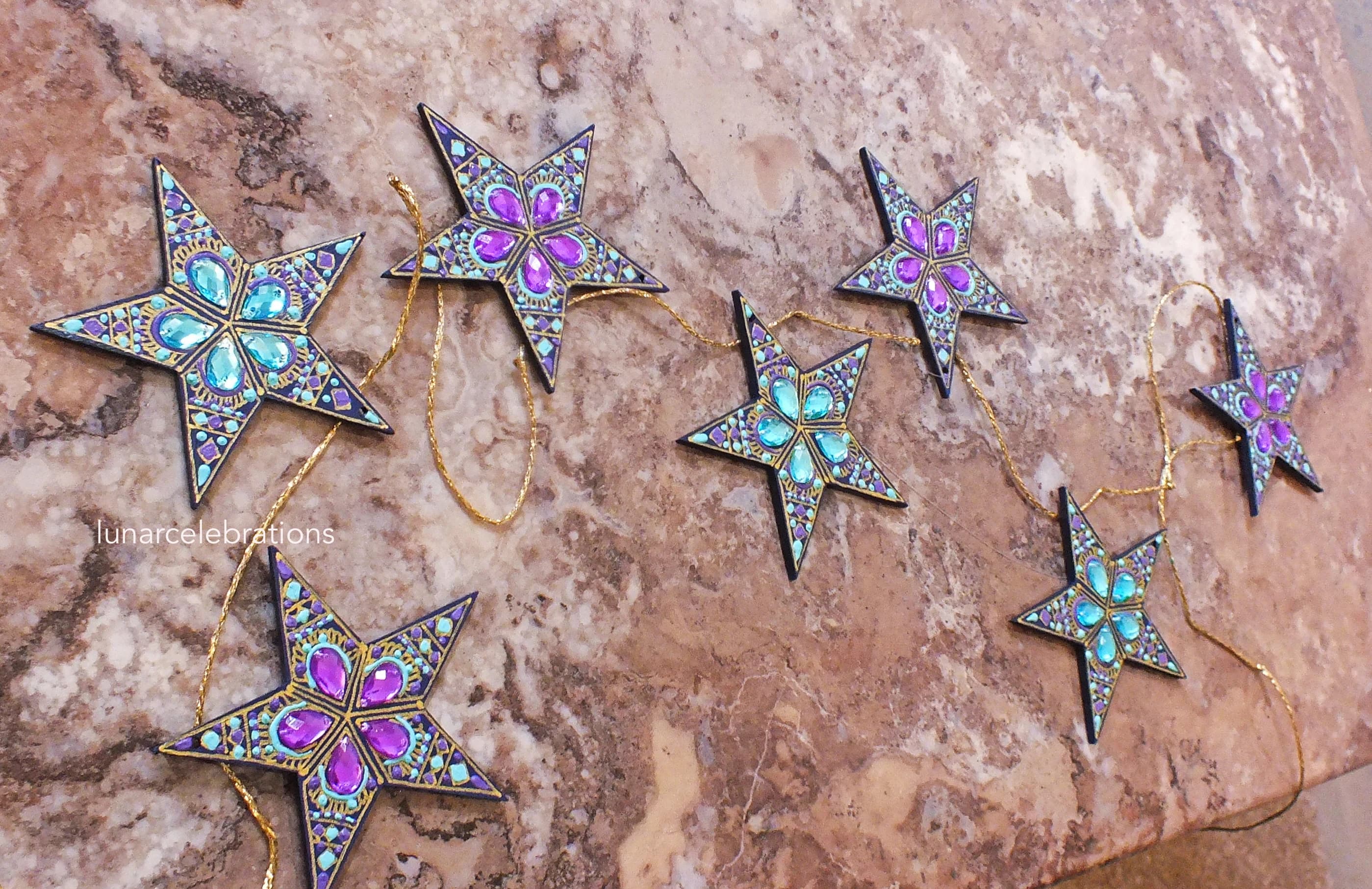 Midnight Stars Festive Garland | Wood based | Blue Purple turquoise Gold | Hand-Painted Eid Ramadan Decor - image 5