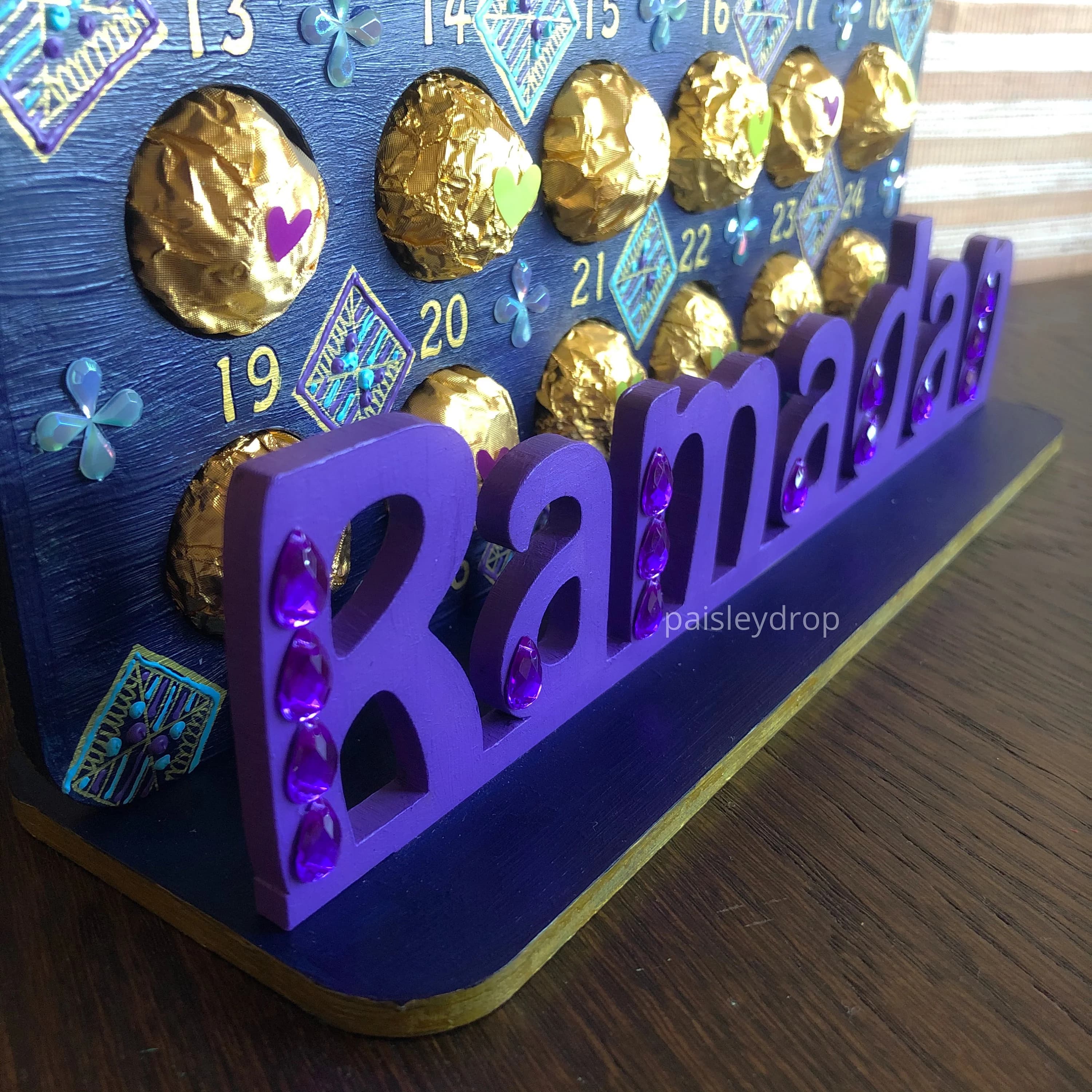 Midnight Ramadan Countdown Calendar Wood Based | Gold Purple Blue Turquoise | Hand-Painted Eid Gift Kids Children Activity - image 3