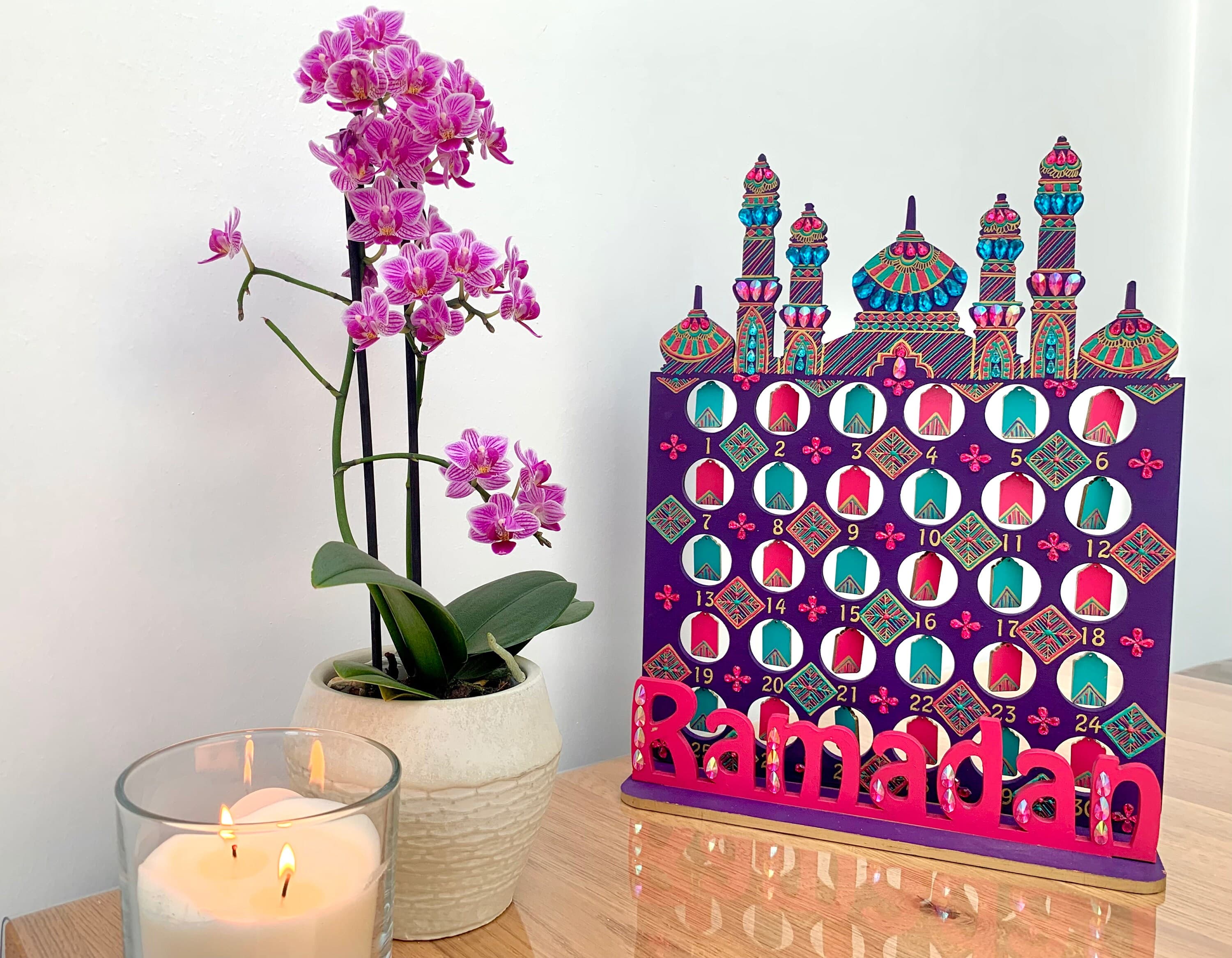 Twilight Ramadan Countdown Calendar | Gold Pink Teal Purple | Hand-Painted Eid Gift Kids Children Activity - image 4