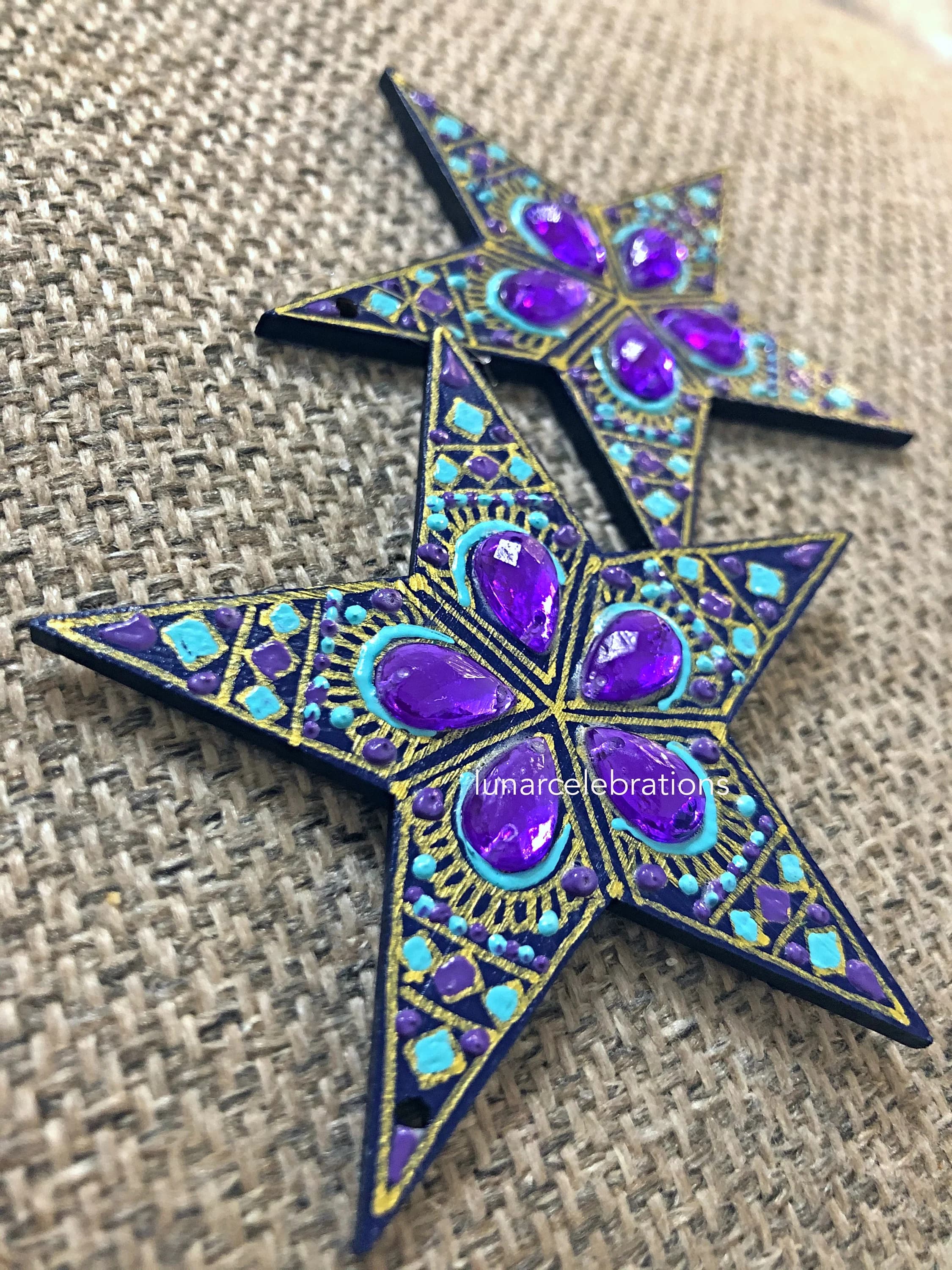 Midnight Stars Festive Garland | Wood based | Blue Purple turquoise Gold | Hand-Painted Eid Ramadan Decor - image 4
