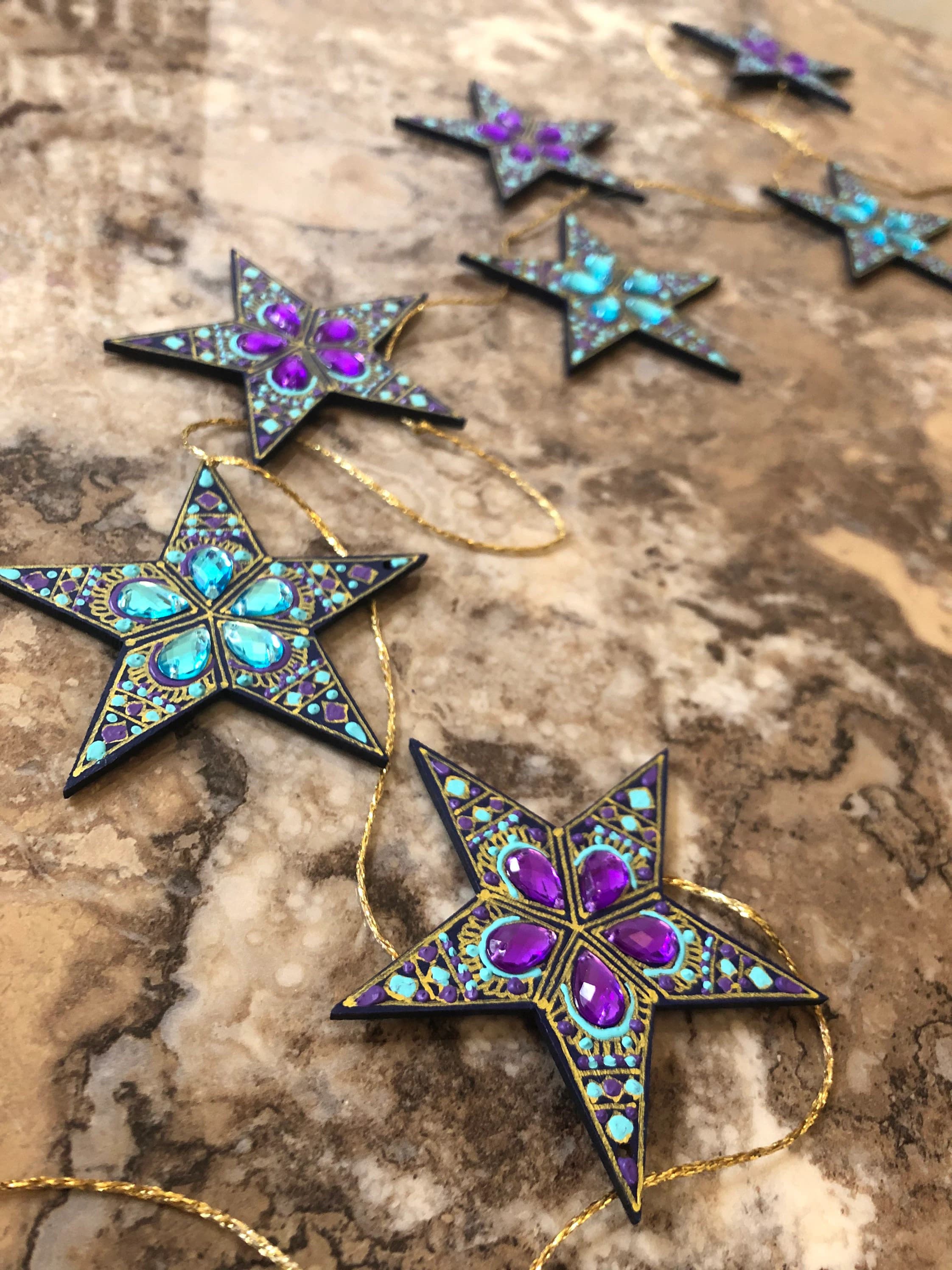 Midnight Stars Festive Garland | Wood based | Blue Purple turquoise Gold | Hand-Painted Eid Ramadan Decor - image 3