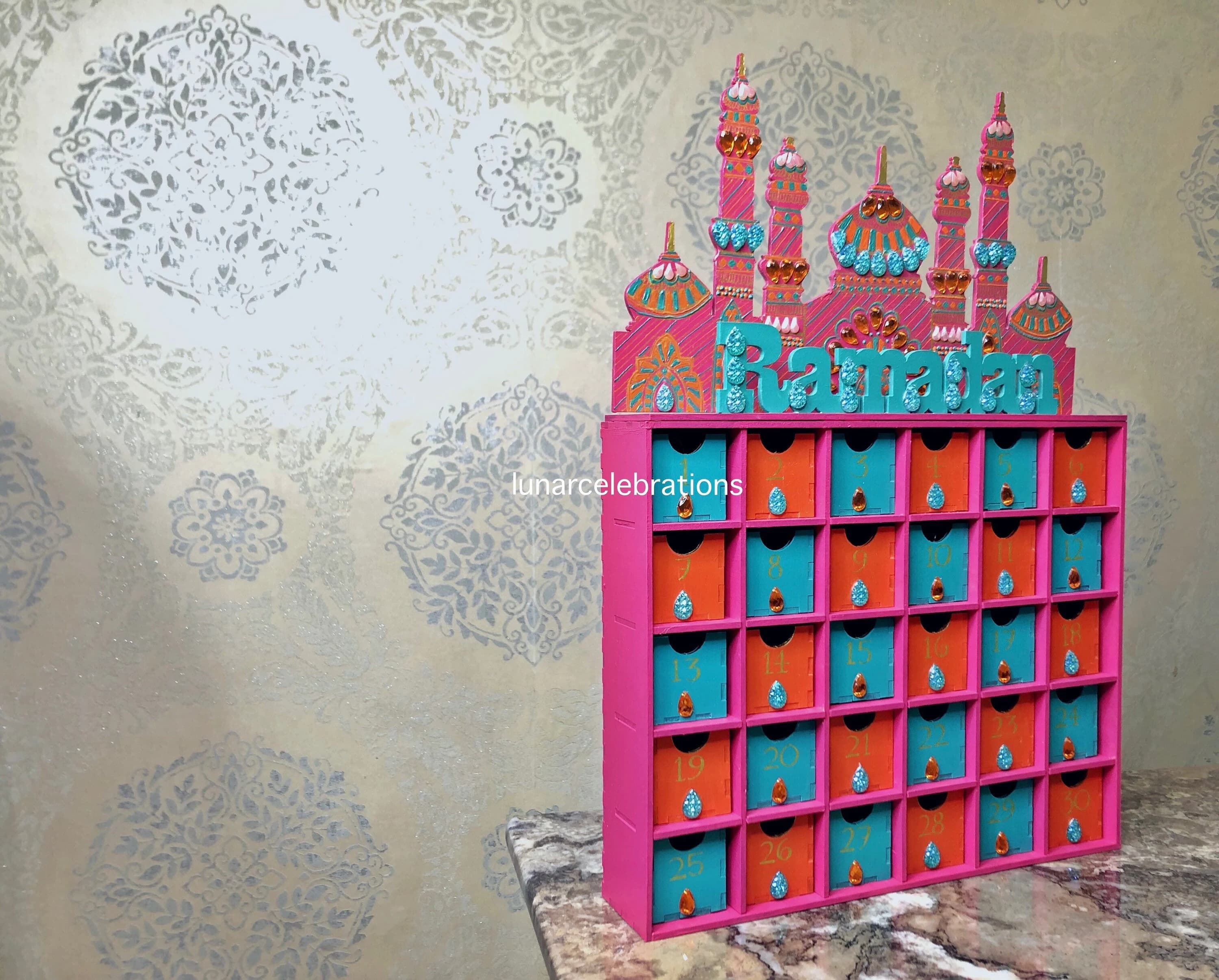 Sunset Ramadan Countdown Advent Calendar | Pink Teal Orange Muslim Kids Eid Ramadhan Gift - image 3