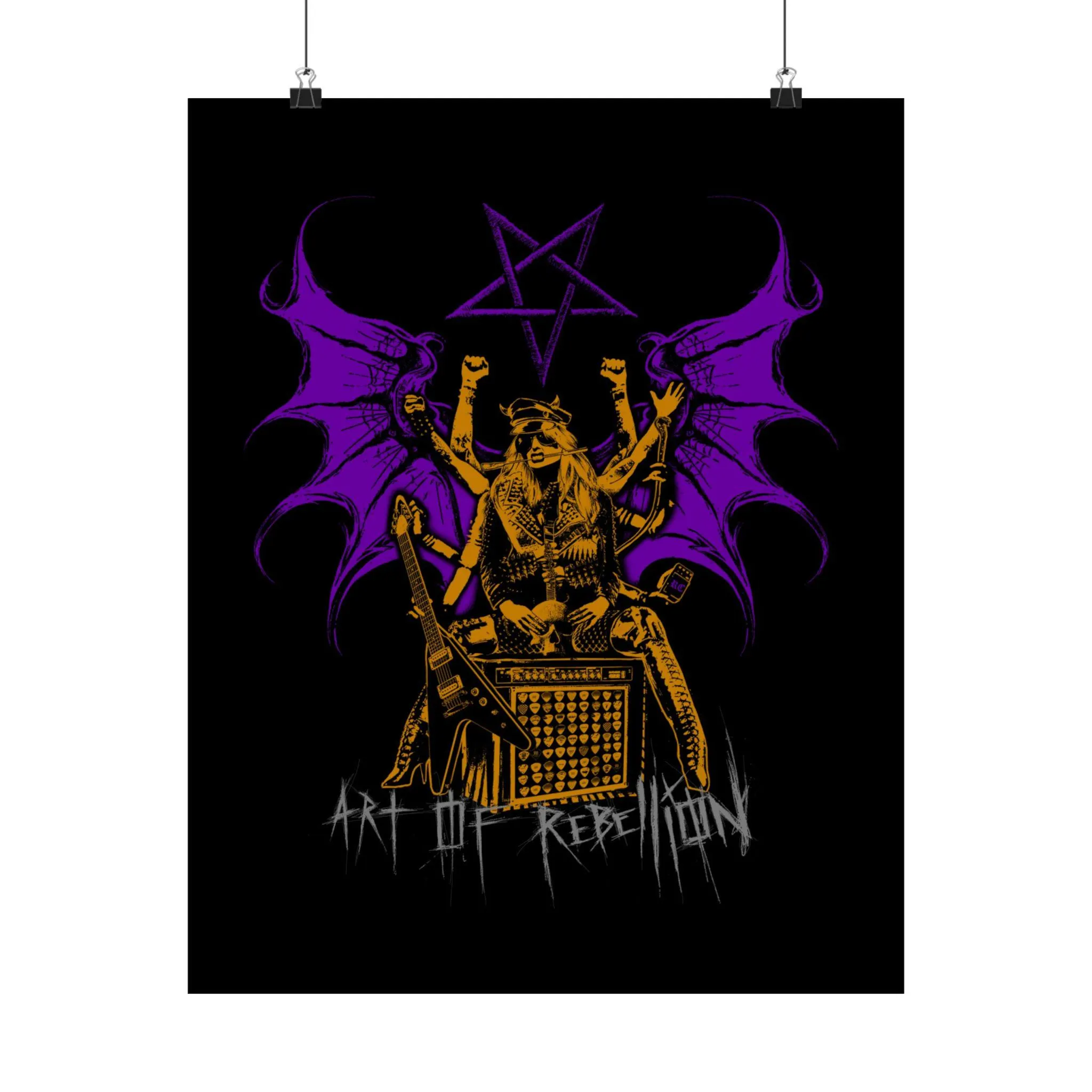 Demonic Musician Poster | Matte Vertical Poster, Purple Wings Pentagram - image 2