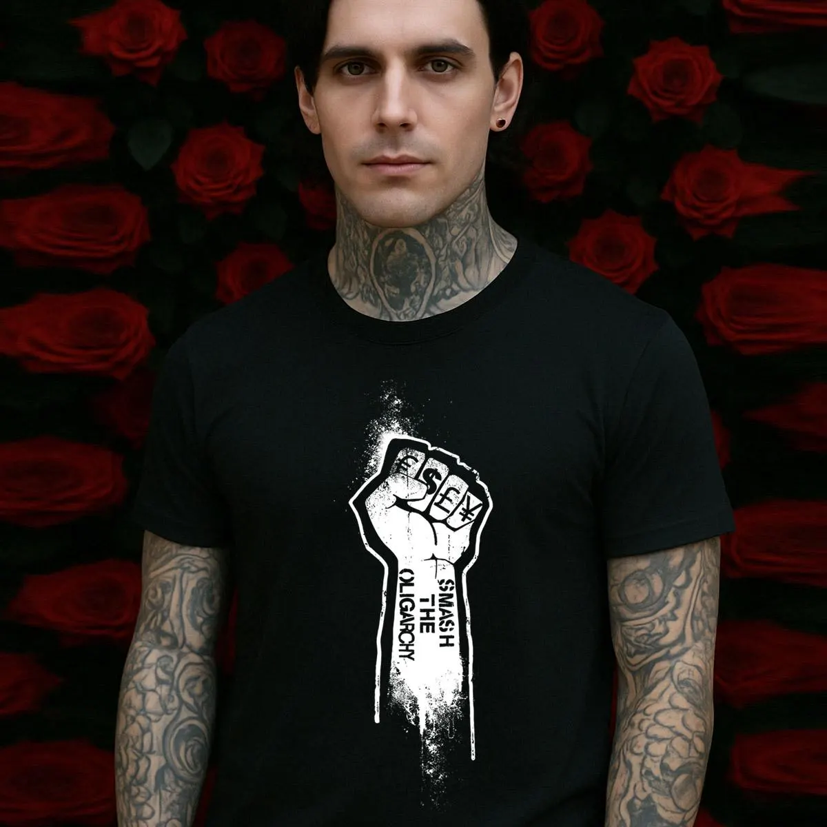 Smash the Oligarchy T-Shirt – Activist Fist Graphic Tee, Punk Stencil Style Protest Shirt, Anti-Establishment Streetwear - image 5