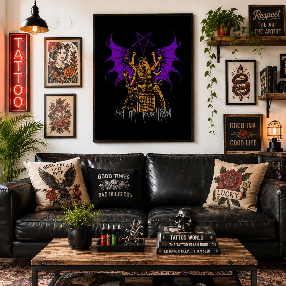 Demonic Musician Poster | Matte Vertical Poster, Purple Wings Pentagram
