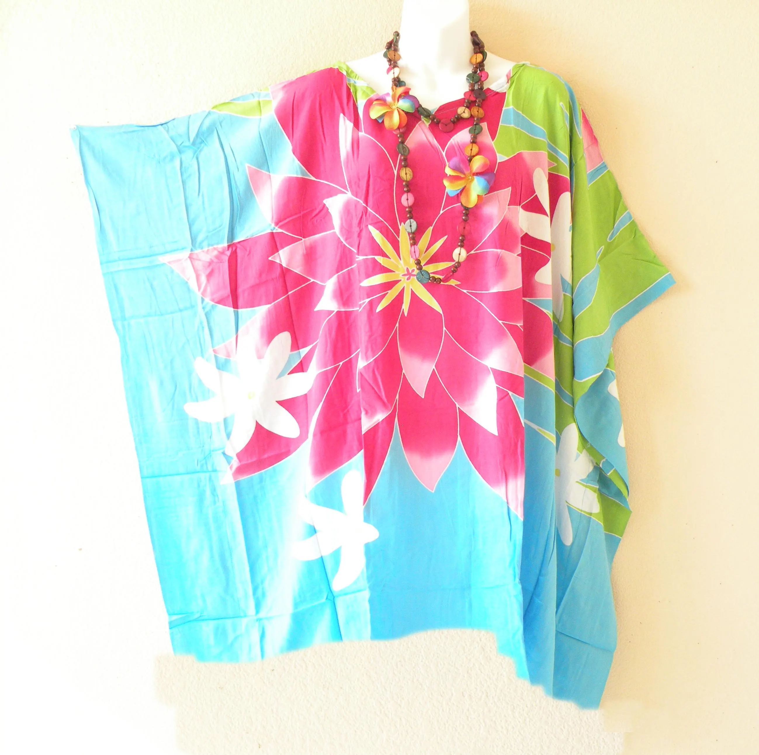3 Colors Floral Batik Hand Painted Plus Size Kaftan Caftan Women Beachwear Batwing Tunic Poncho Blouse Top - S up to 7X - image 4