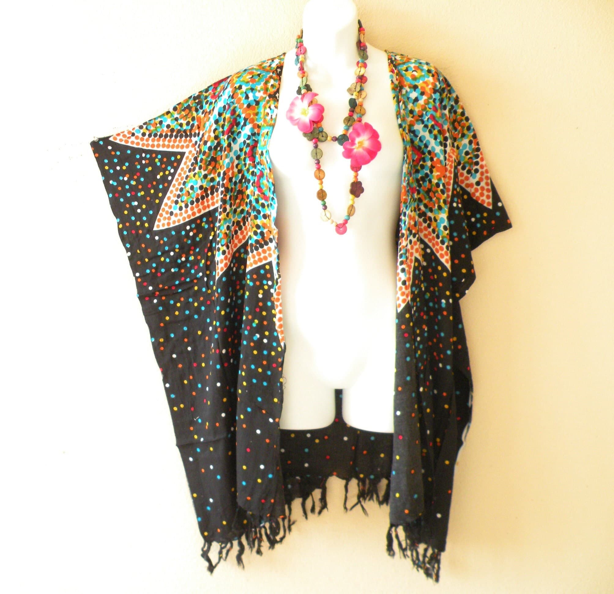 CG31 Polka Dot Batik Women Kaftan Kimono Cardigan Duster Jacket Beachwear Cover up - S, M, L, XL, 1X, 2X, 3X, 4X & 5X - image 4