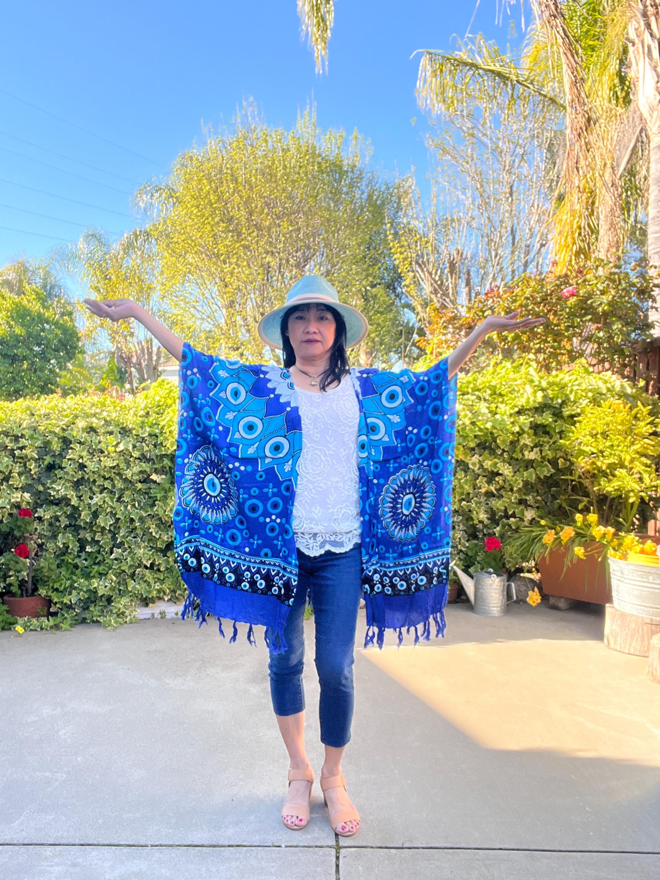CG26 - 3 Colors Abstract Batik Women Kaftan Kimono Cardigan Duster Jacket Beachwear Cover up - S, M, L, XL, 1X, 2X, 3X, 4X & 5X - image 5
