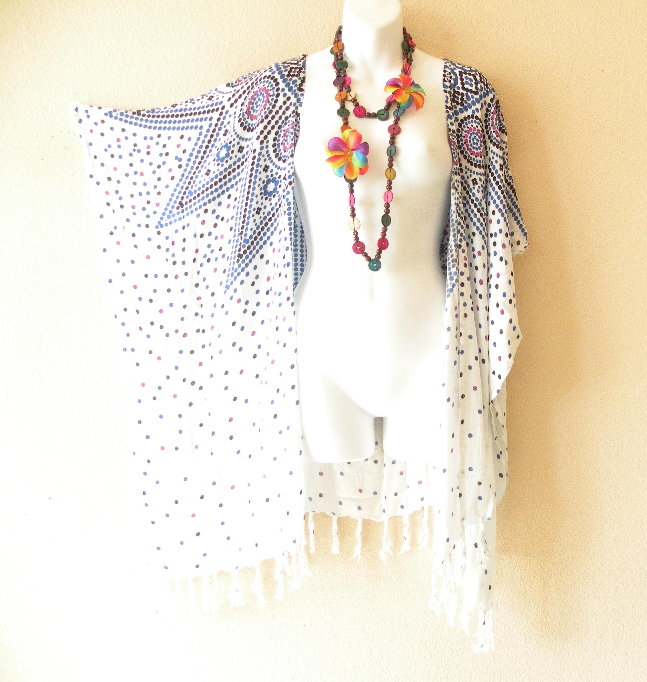 CG31 Polka Dot Batik Women Kaftan Kimono Cardigan Duster Jacket Beachwear Cover up - S, M, L, XL, 1X, 2X, 3X, 4X & 5X - image 5