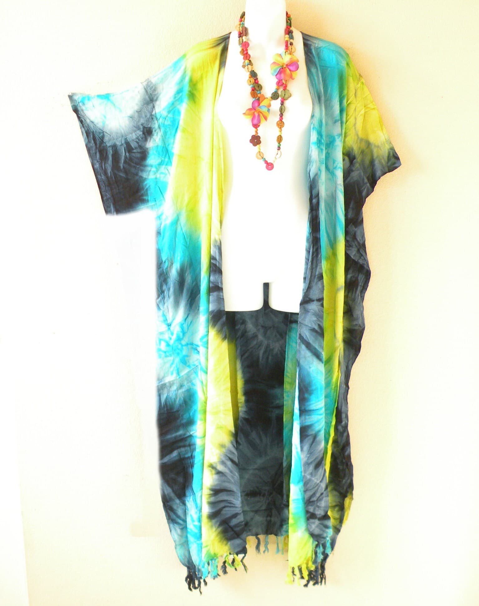 CG20 Tie Dye Plus Size Maxi Kimono Caftan Kaftan Sleeves Cardigan Duster Jacket Womens Cover up - S, M, L, XL, 1X, 2X, 3X, 4X & 5X - image 4