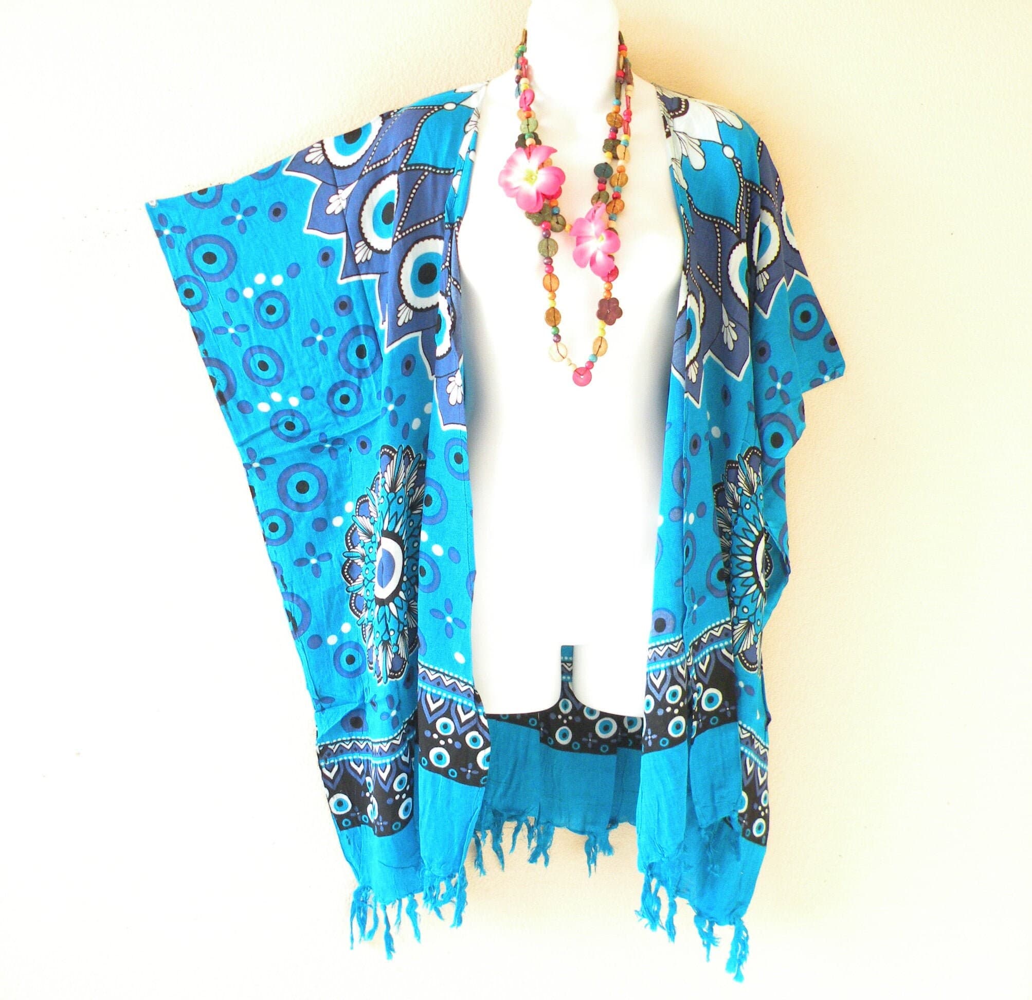 CG26 - 3 Colors Abstract Batik Women Kaftan Kimono Cardigan Duster Jacket Beachwear Cover up - S, M, L, XL, 1X, 2X, 3X, 4X & 5X - image 2