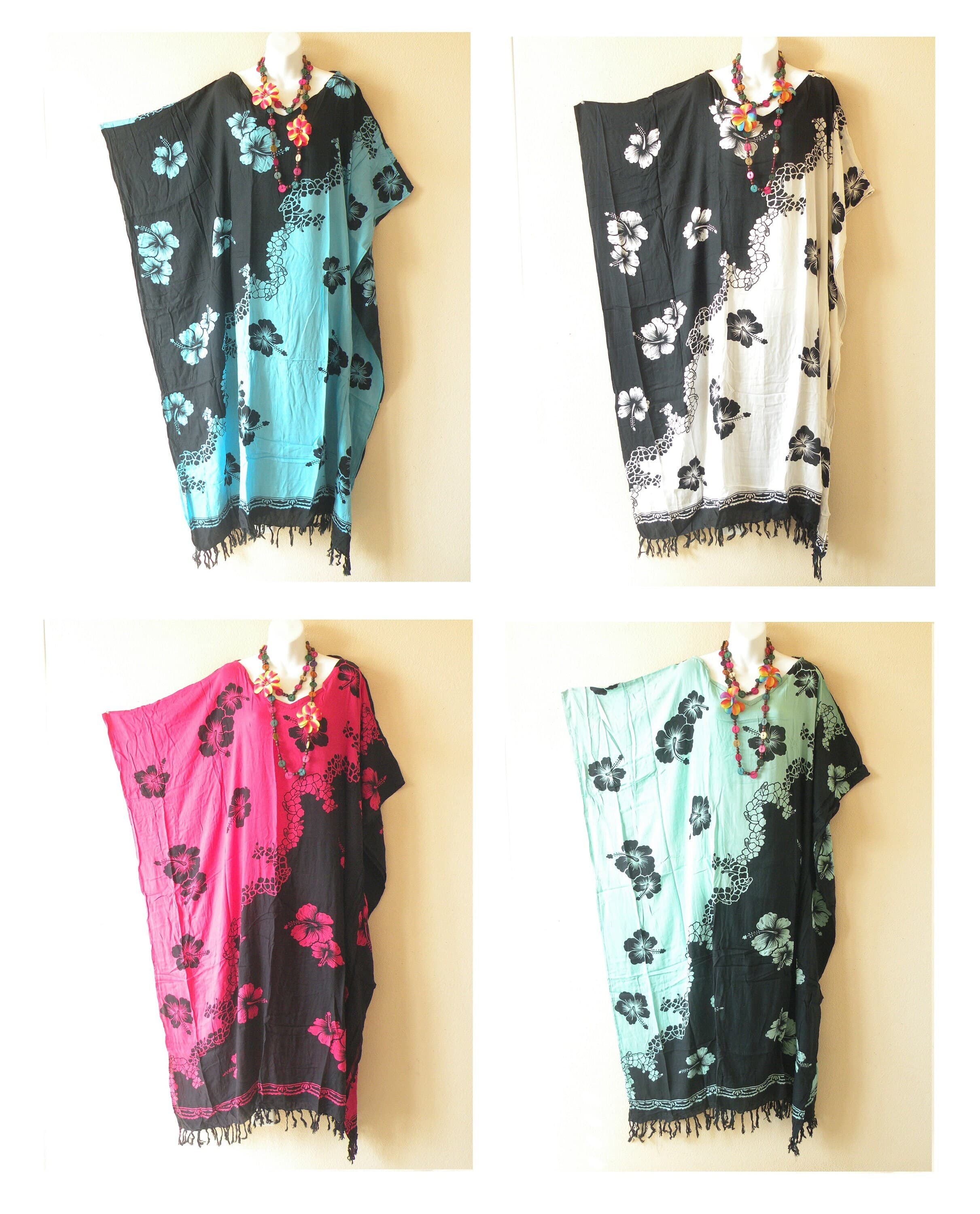 KG68 Floral Hibiscus Tropical Batik Plus Size Dolman Batwing Caftan Kaftan Tunic Hippy Maxi Long Dress - S, M, L, XL, 1X, 2X, 3X, 4X, 5X - image 3