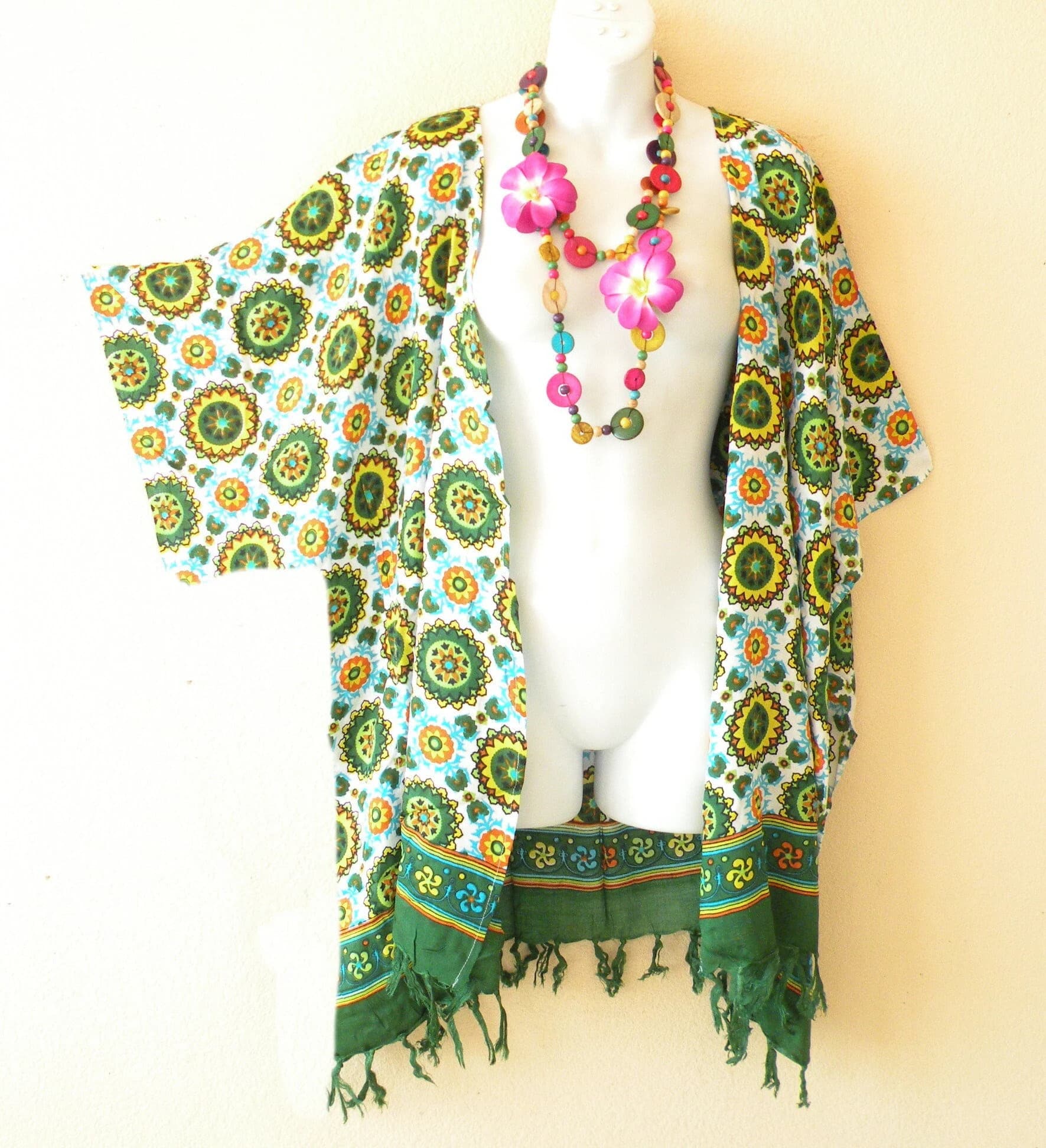 CB172 Circle Medallion Asbtract Batik Plus Size Kaftan Cardigan Duster Kimono Sleeve Jacket Beachwear Cover up - Fit From S to 5X - image 3