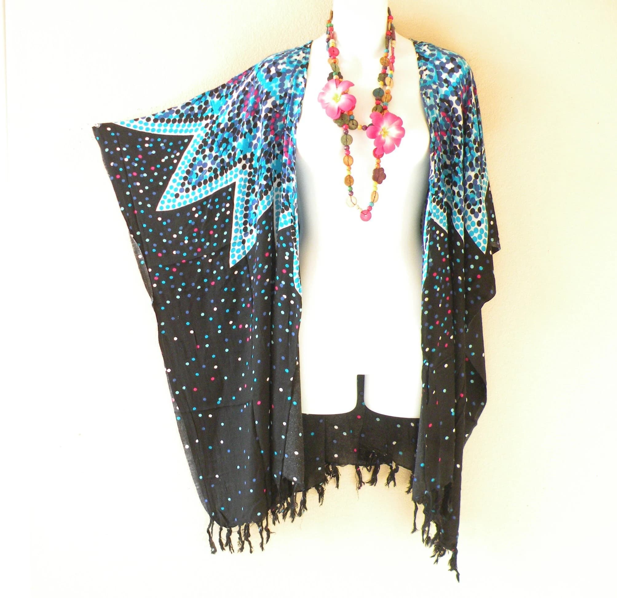 CG31 Polka Dot Batik Women Kaftan Kimono Cardigan Duster Jacket Beachwear Cover up - S, M, L, XL, 1X, 2X, 3X, 4X & 5X - image 3