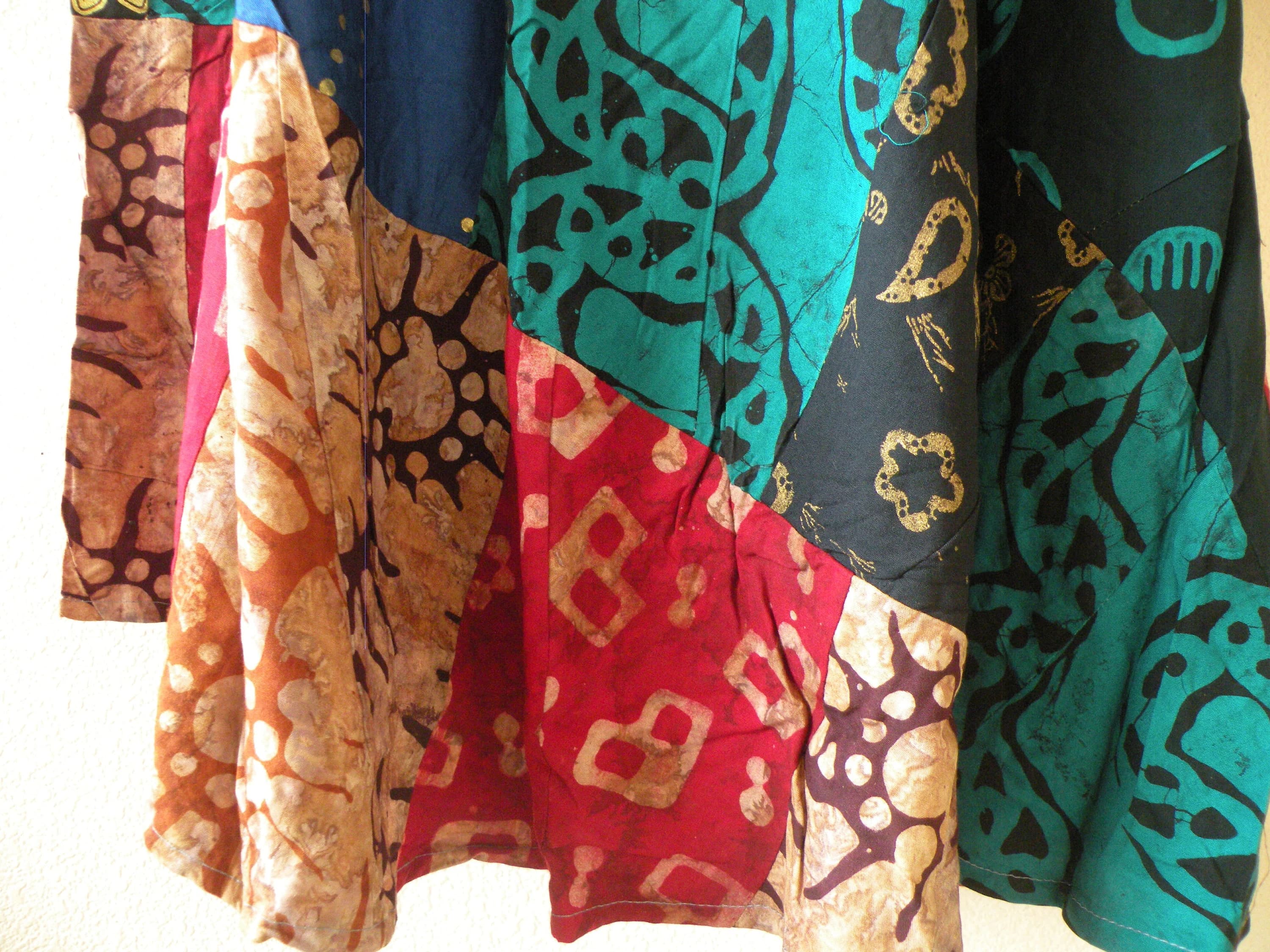 PD11 Batik Patchwork Boho Ethnic Traditional Women Beachwear Sleeveless Round Neck Boho Hippie Knee Length Asymmetrical Umbrella Midi Dress - image 5
