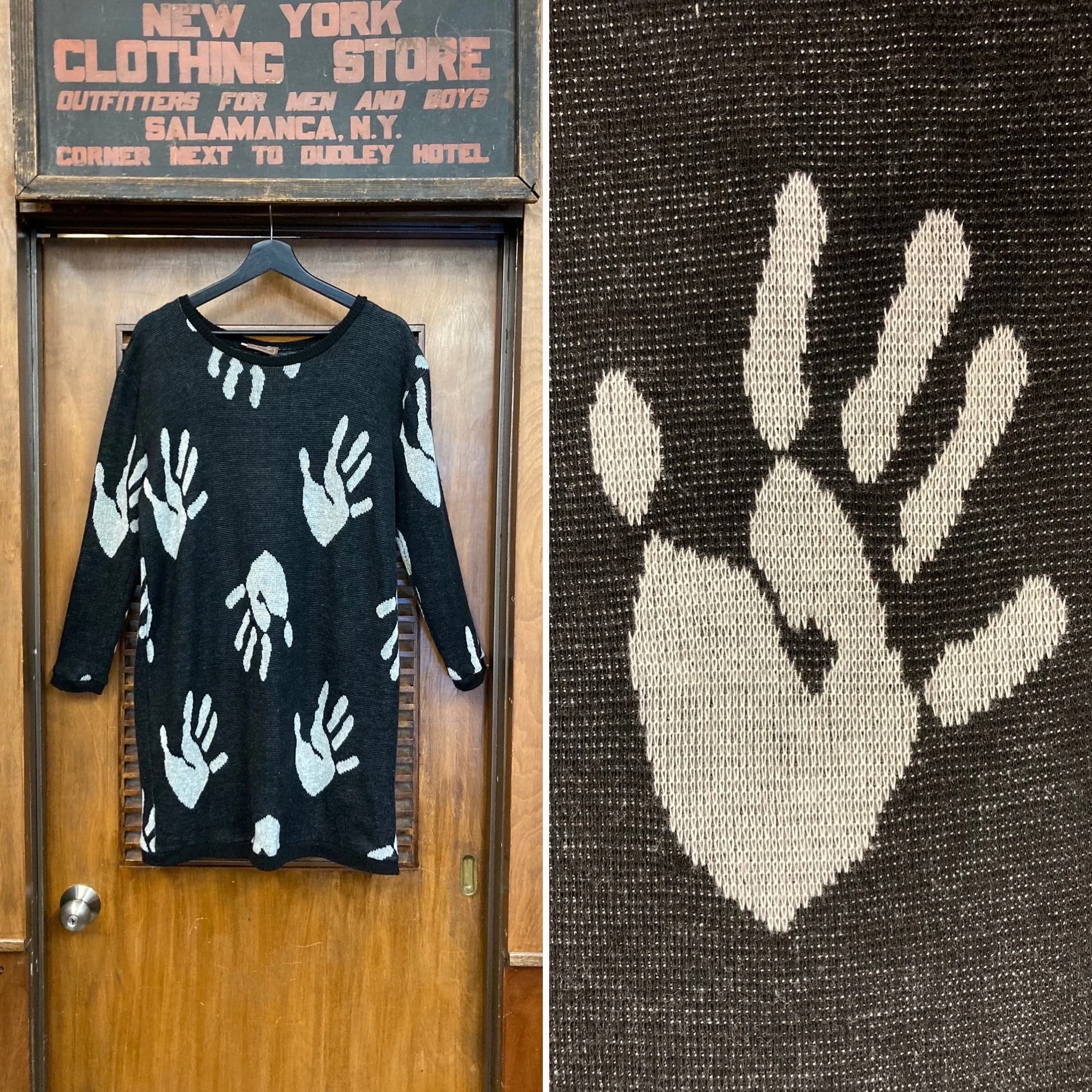 Vintage 1980s Betsey Johnson Style Handprint New Wave Punk Sweater Dress, New Wave, 1980s Dress, Vintage Sweater Dress, Knit, Hand Print