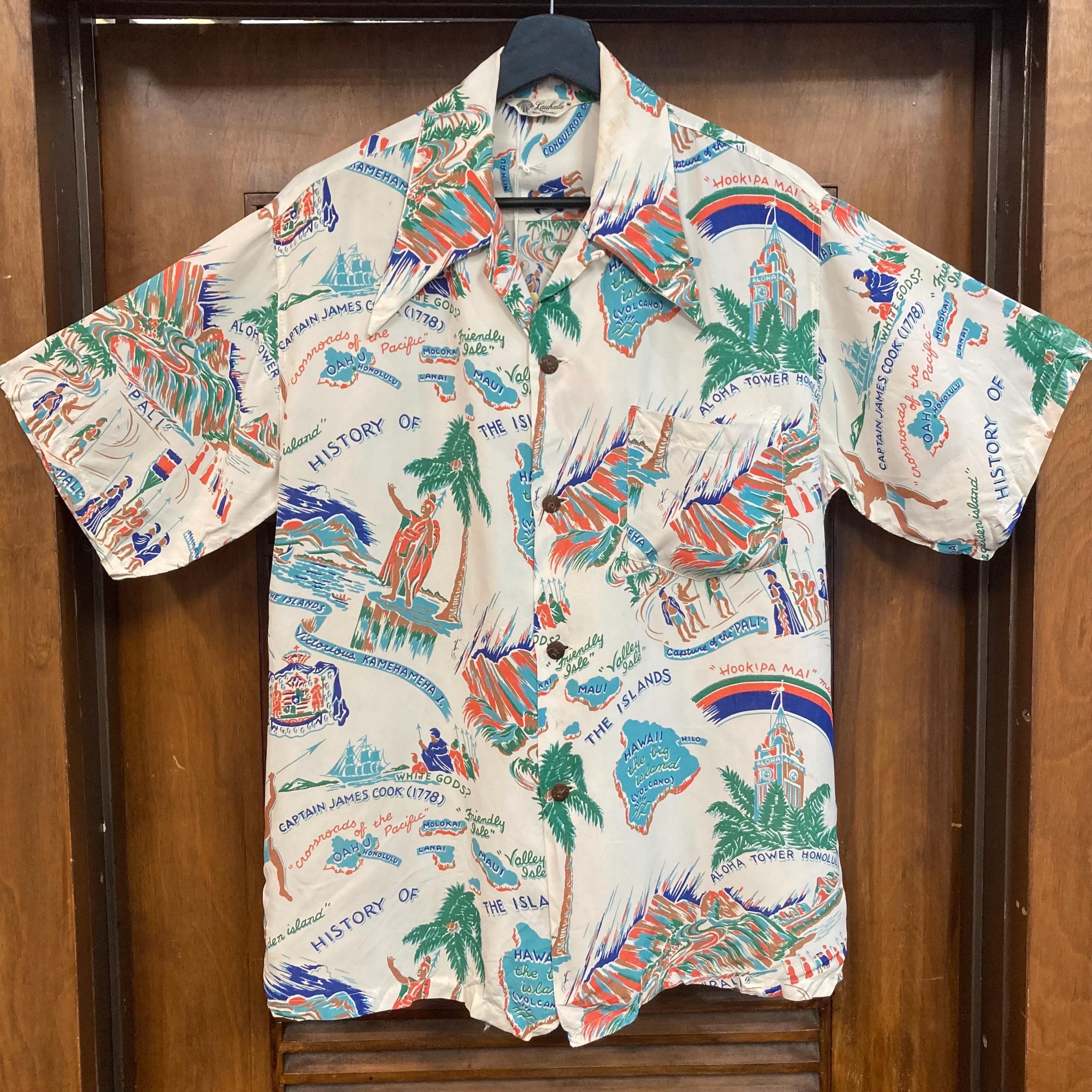Vintage 1940’s Captain Cook Tropical Cartoon Silky Rayon Hawaiian Shirt, 1940’s Shirt, 1950’s Shirt - image 3
