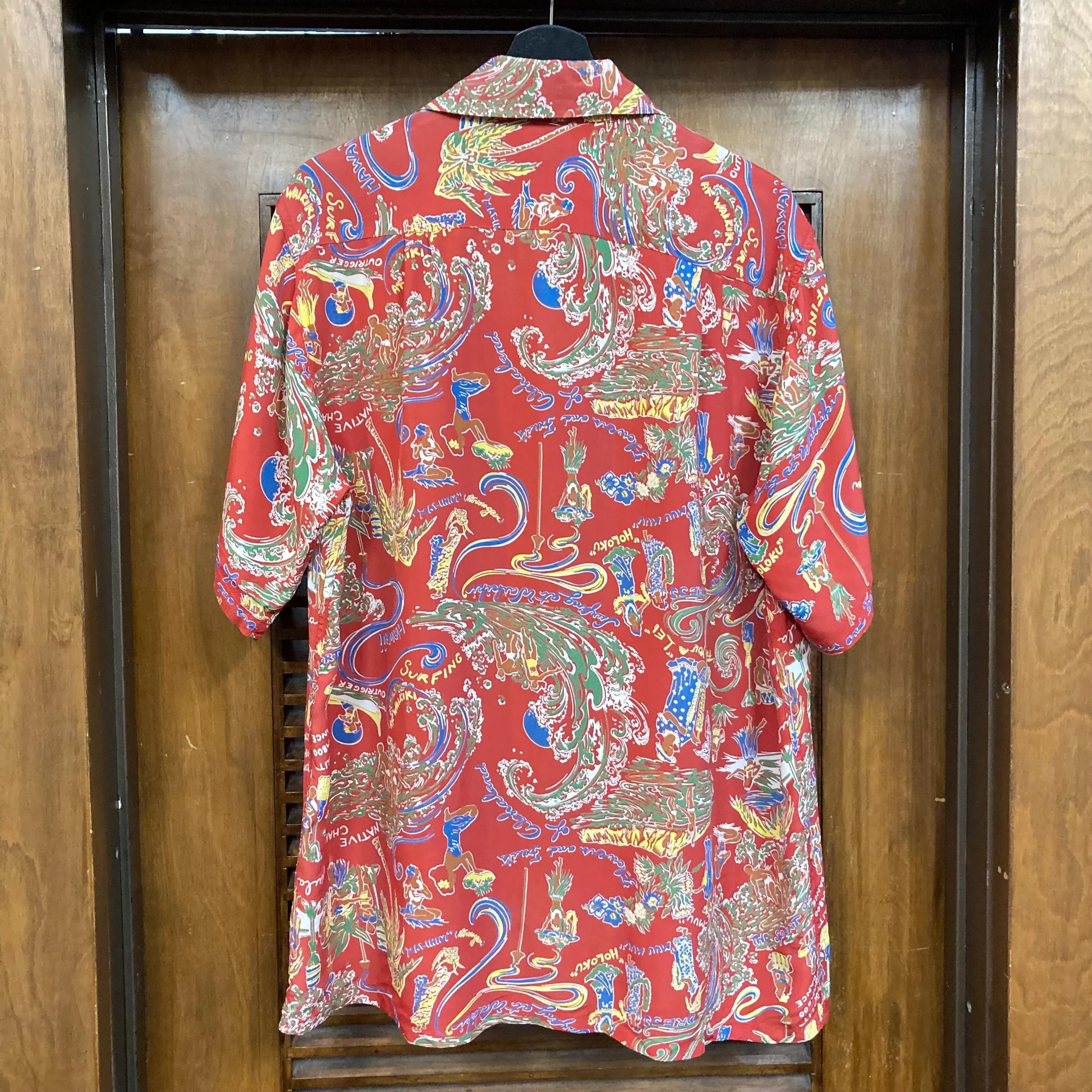 Vintage 1940’s Size L Cartoon Hula Girl x Surfer Rayon Hawaiian Shirt, Original, Big Size, 40’s Vintage Clothing - image 5