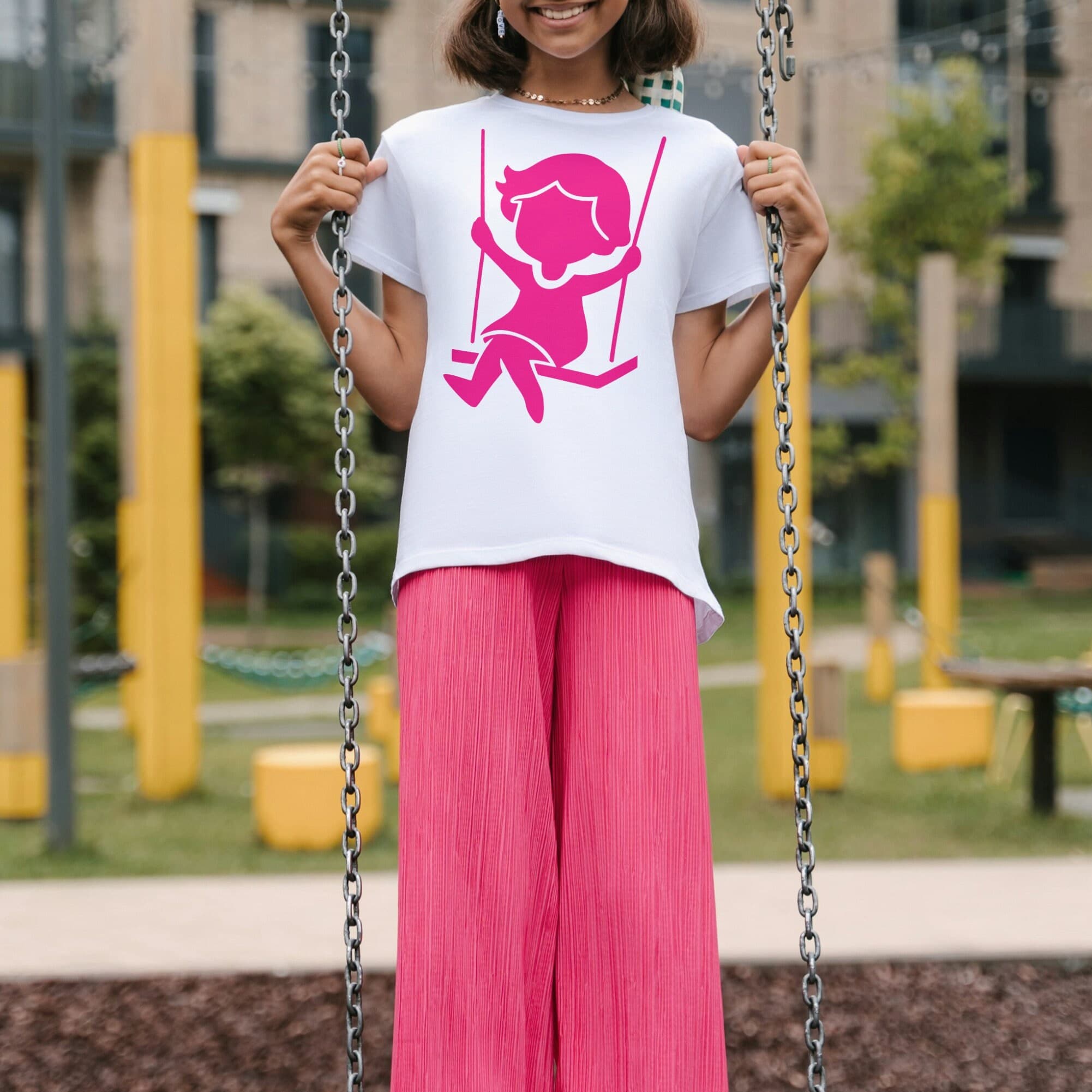 Little Girl On Swing SVG PNG Files for Cricut, Silhouette-Cutting, Engraving: Children Clipart - image 3