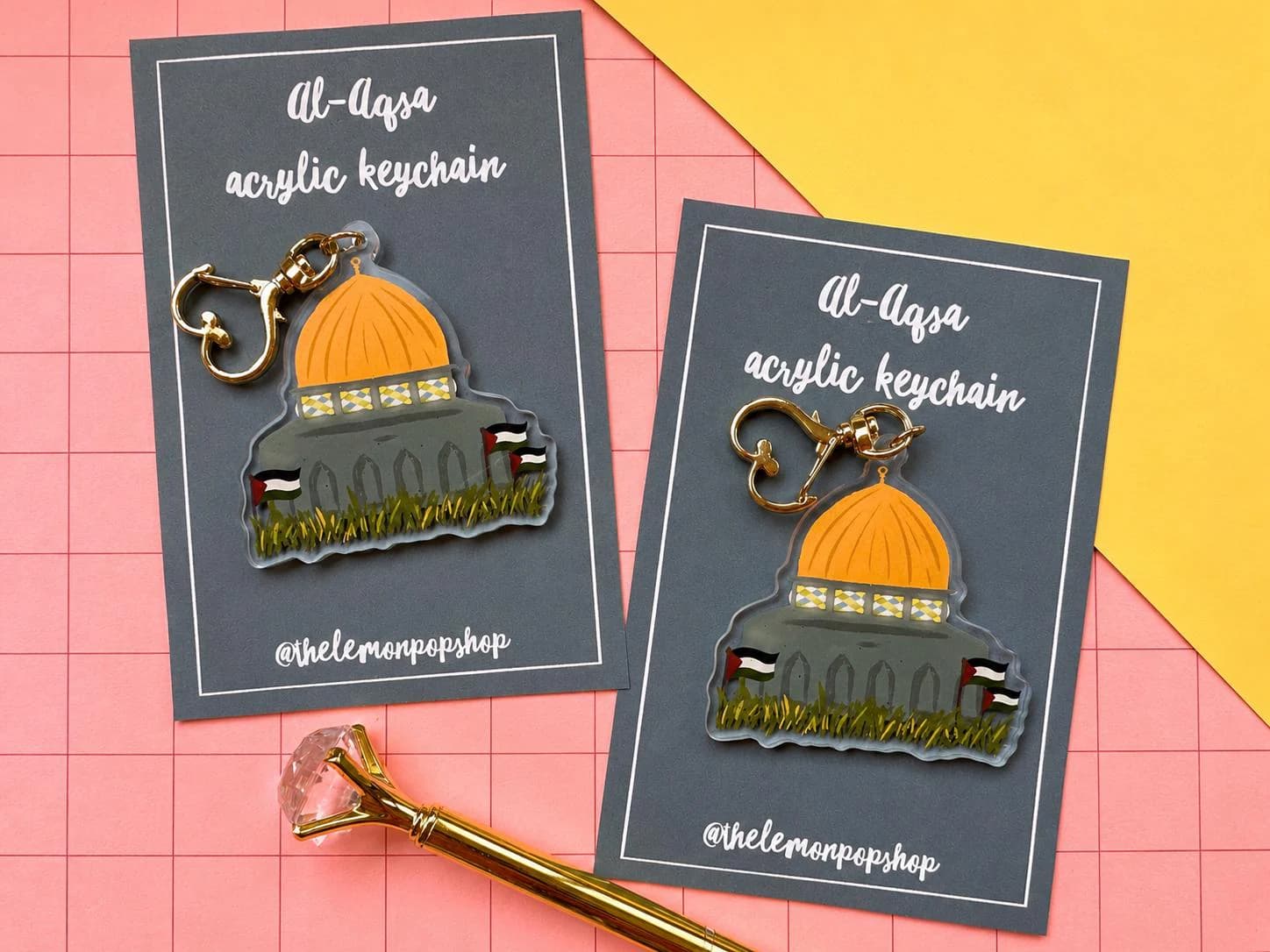 Pomegranate Acrylic Keychain | Quran Art | Islamic Art, Gold Heart Clasp - image 2