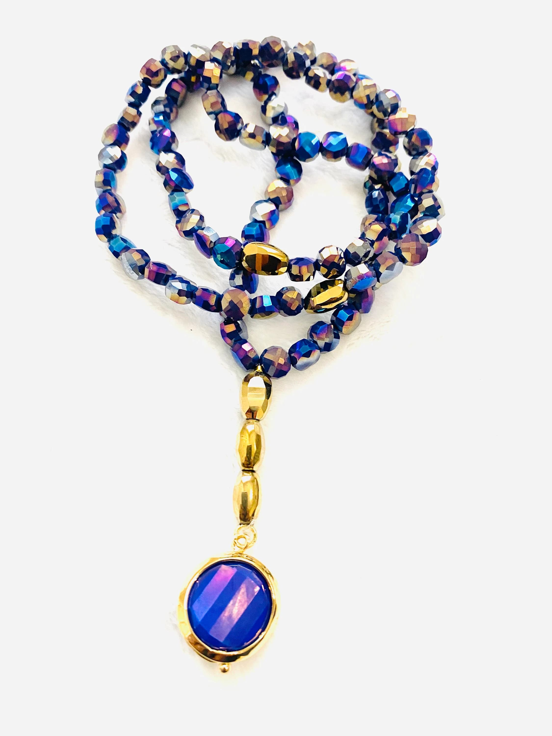 Blue and Purple Czech Glass Tasbih (Prayer Beads)