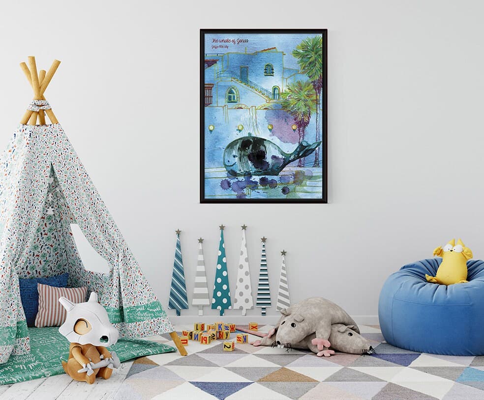 Whale, Jonas, Bible, Jaffa, Yafo, old city, Israel, Fountain, Rempart, Architecture. Watercolour, Pencils. Art print, Poster, illustration - image 3