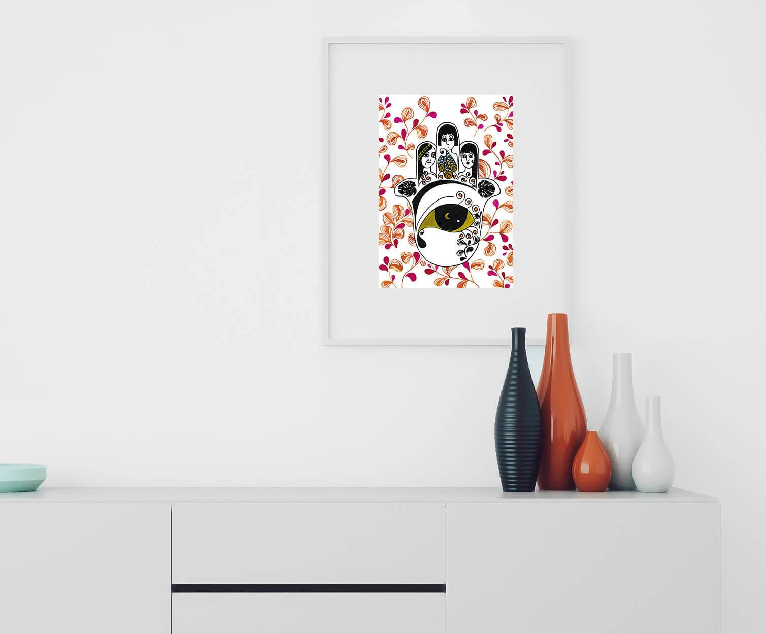 Hand of Fatma, pink, Hamsa, woman, generation, good luck, ink. Art print A4, illustration. 21x30 cm, Fine art museum quality paper 240 gr. - image 4