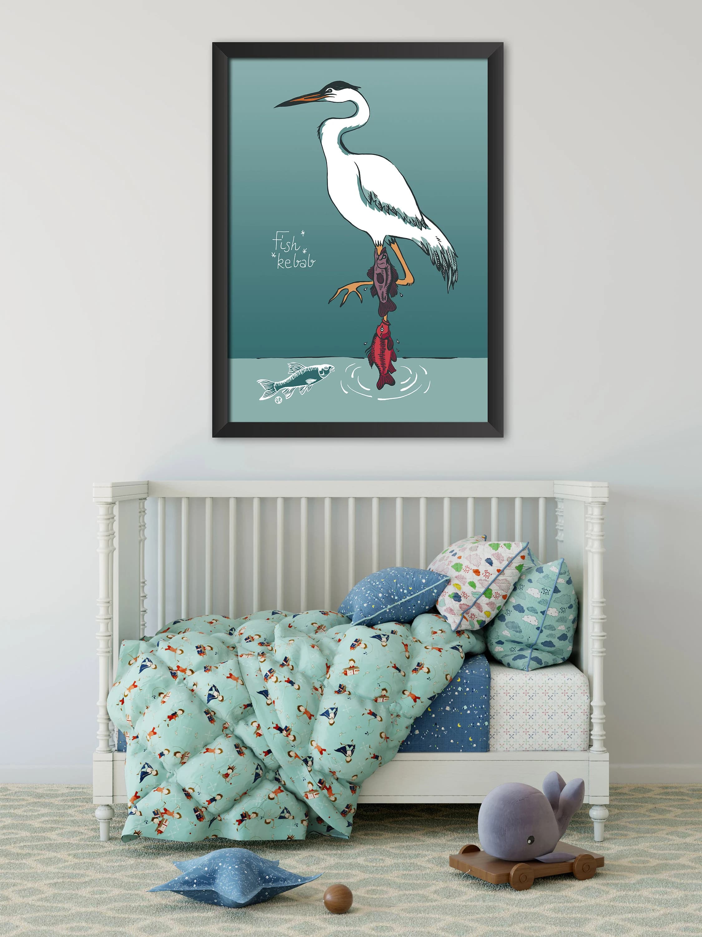Dachshund, Egret, Goose, Bird, Dog, Heron, Green, Orange. Ink. Set of 2 Posters, 50x70 cm, art print, illustration. Digital print 130 gr. - image 4