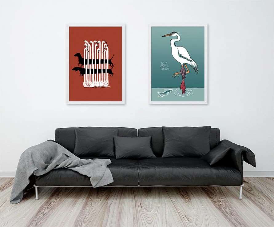 Dachshund, Egret, Goose, Bird, Dog, Heron, Green, Orange. Ink. Set of 2 Posters, 50x70 cm, art print, illustration. Digital print 130 gr. - image 5