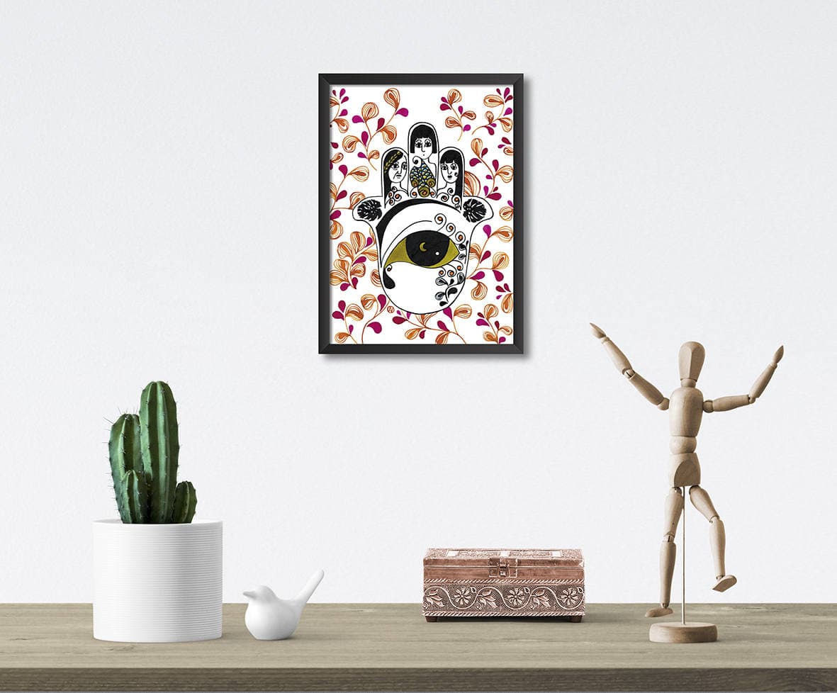 Hand of Fatma, pink, Hamsa, woman, generation, good luck, ink. Art print A4, illustration. 21x30 cm, Fine art museum quality paper 240 gr. - image 3