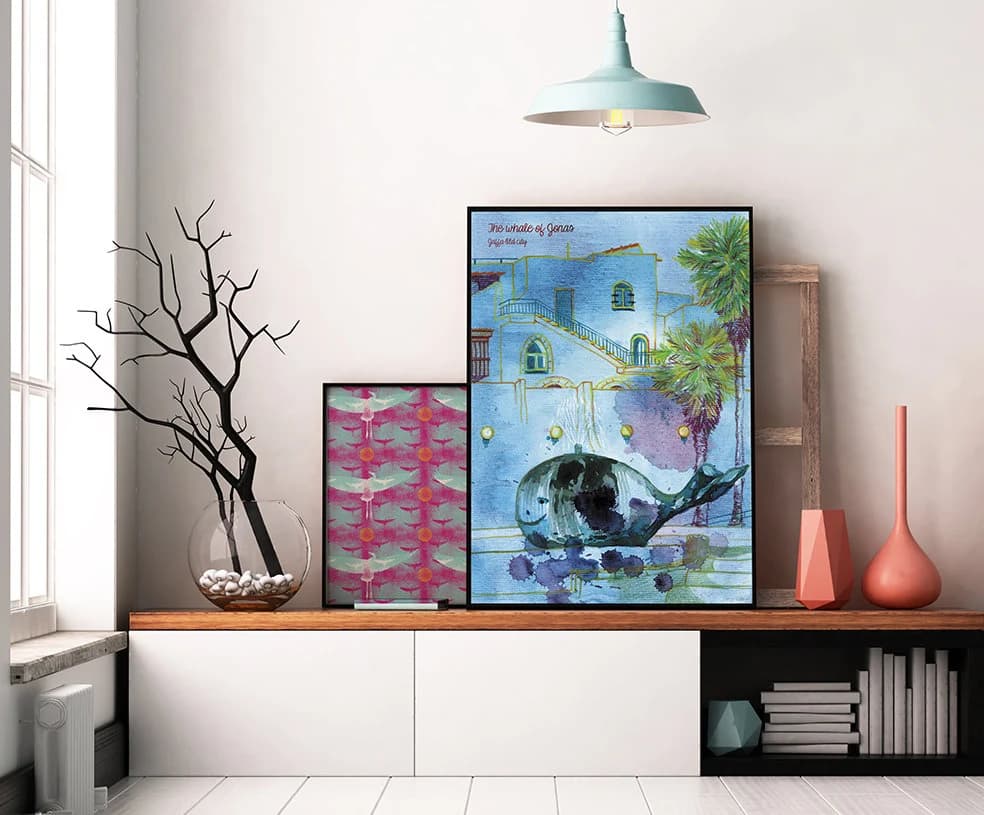 Whale, Jonas, Bible, Jaffa, Yafo, old city, Israel, Fountain, Rempart, Architecture. Watercolour, Pencils. Art print, Poster, illustration - image 2