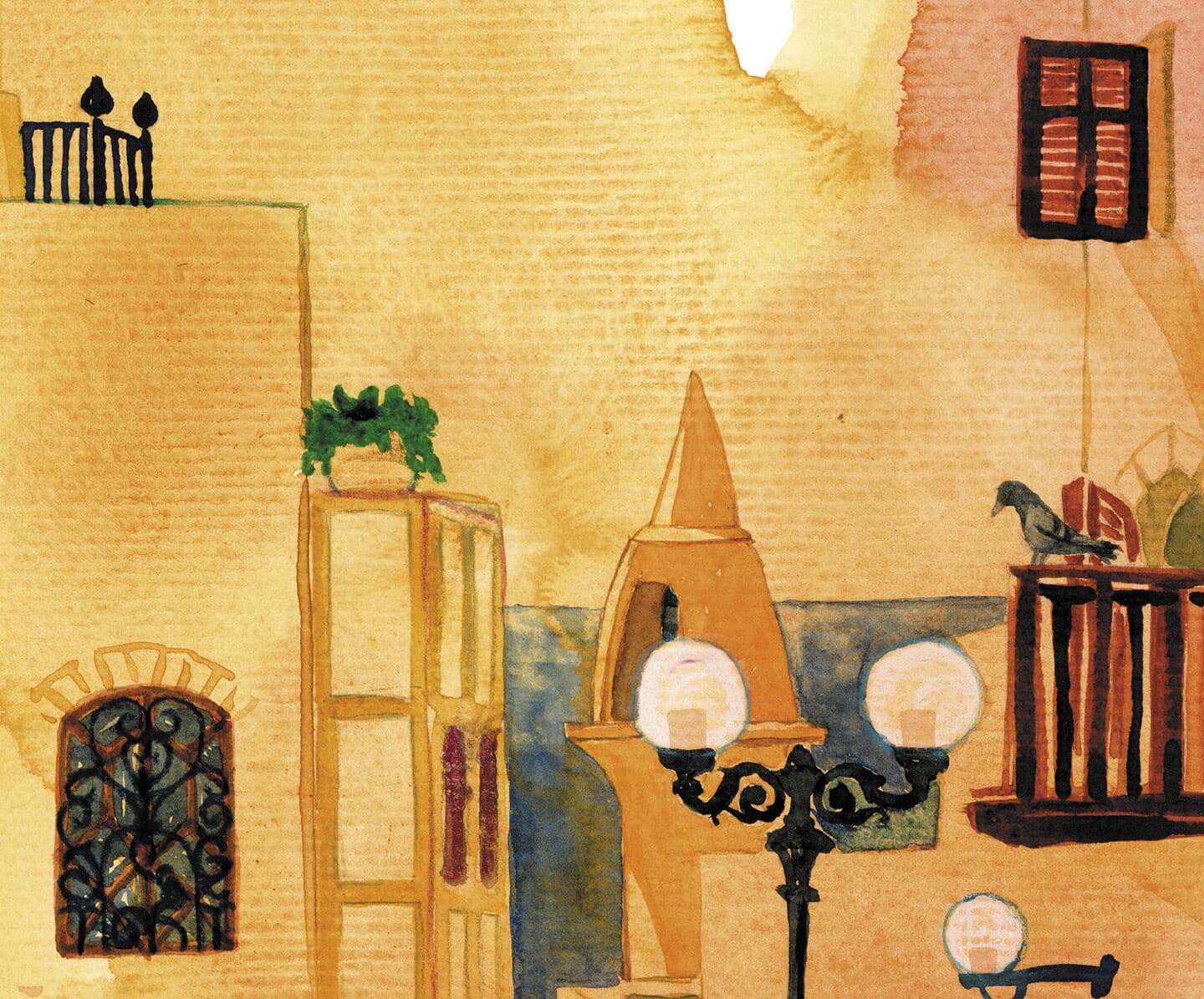 Jonas, Bible, Israel, Old city, Jaffa, Yafo, port, Mosque, Whale, Blue, Holy. Pencils, watercolour. Art print, illustration, Fine art paper - image 5