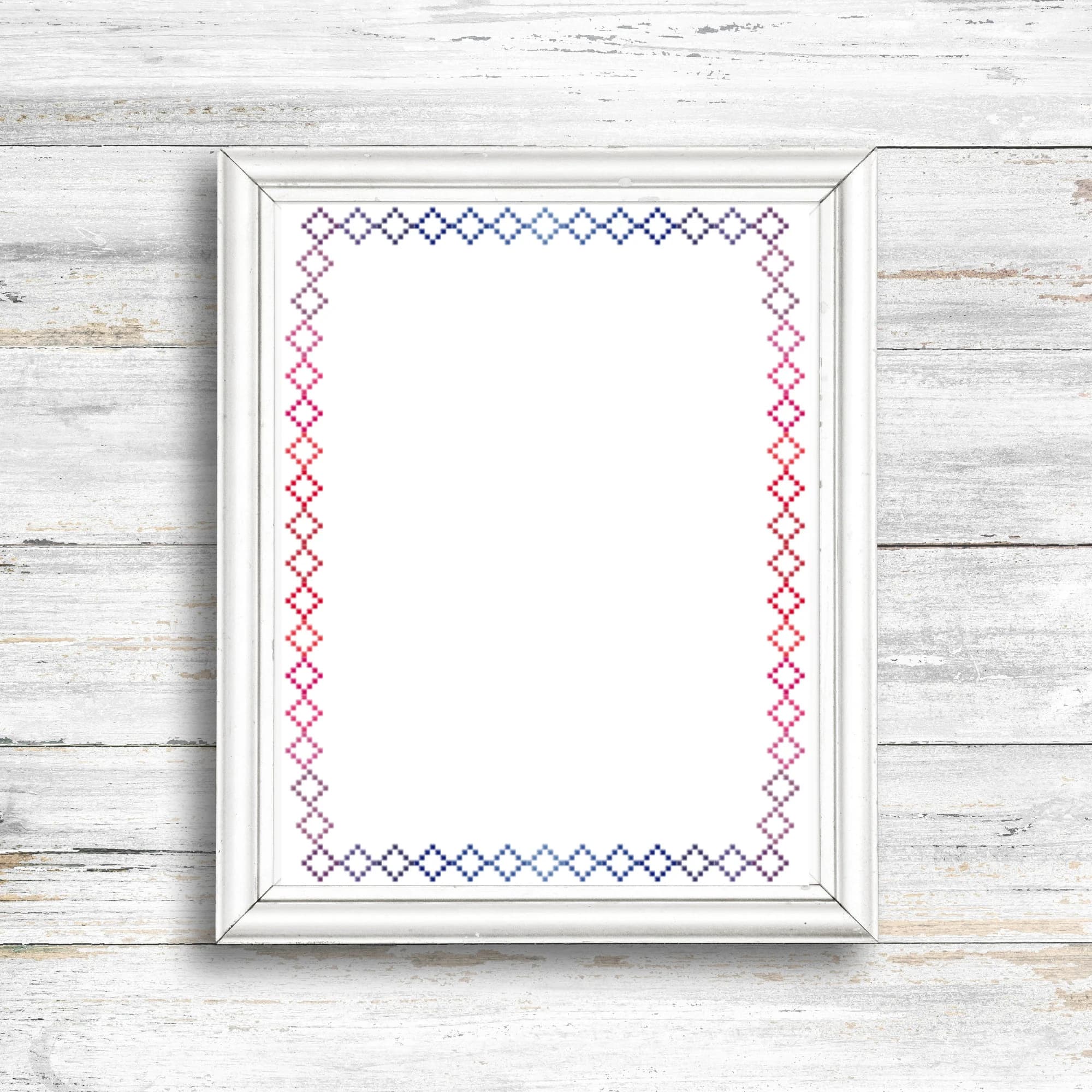 Red Pink Purple Blue Diamond Cross Stitch Border Pattern, Red to Blue Geometric Border Cross Stitch Patterns - image 2
