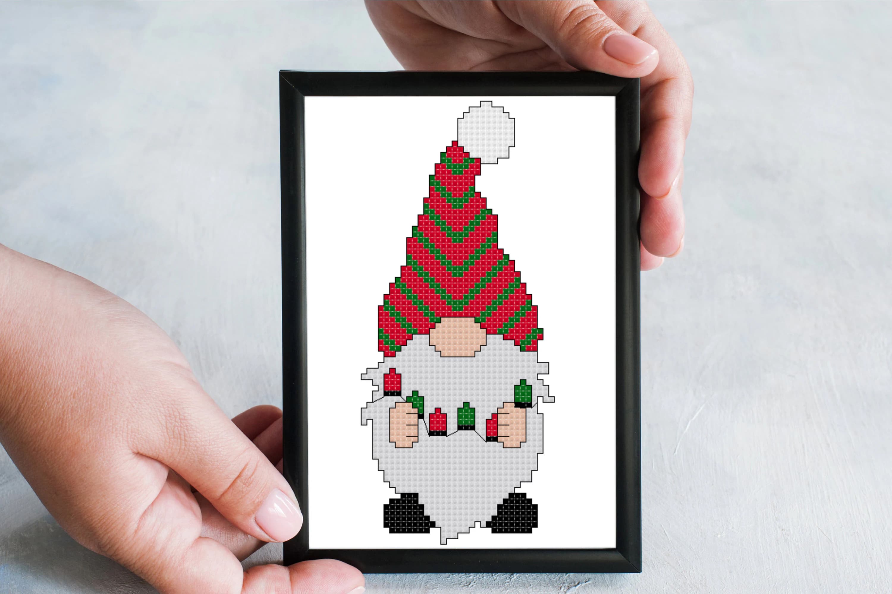 Christmas Gnome holding a Christmas Lights Cross Stitch Pattern - image 3