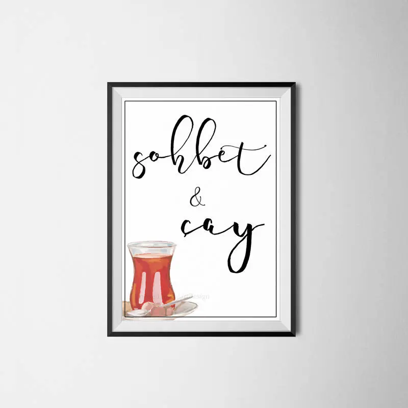 Türkisches Çay Poster – Türkische Teetasse Aquarell – Orientalische Wandkunst – Tee Illustration – Türkei Deko