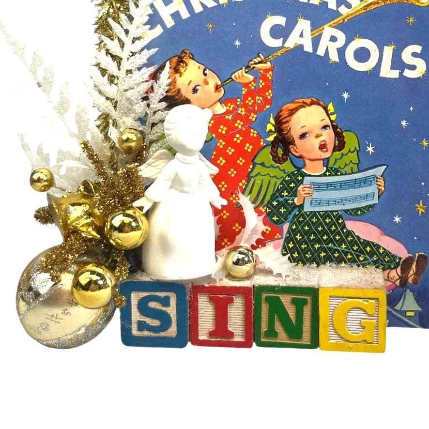 Vintage Decorated Christmas Carols Children's Holiday Song Book Diorama Angel - image 3