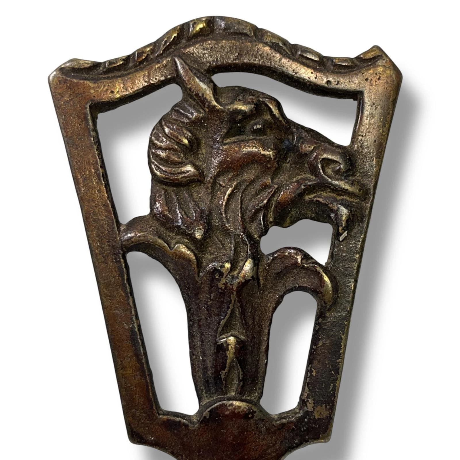 Vintage Solid Brass Horse Head Lamp Finial Equestrian Art Deco Decor - image 3