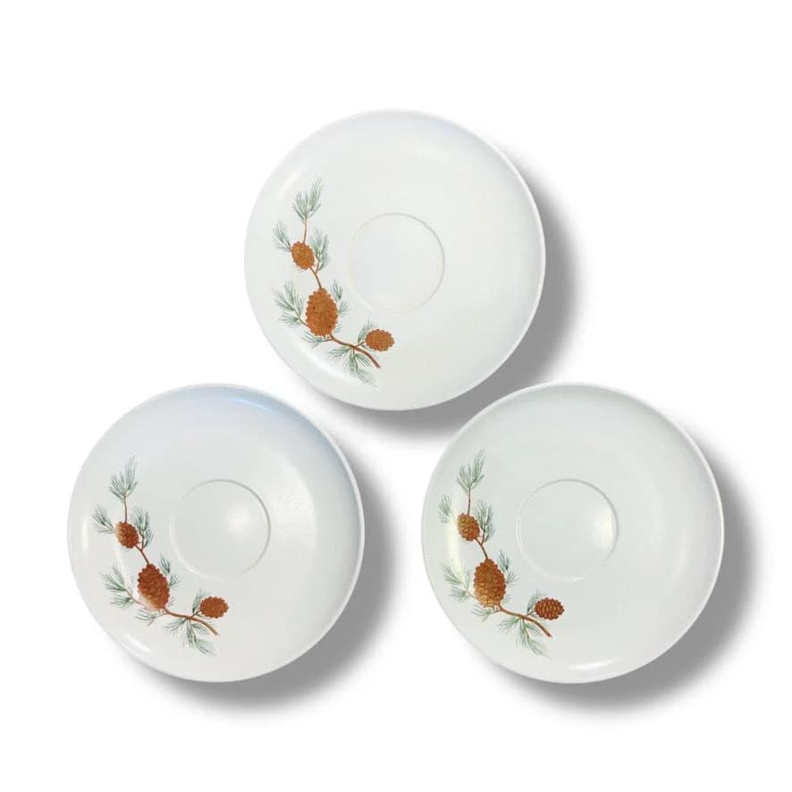 3 Vintage Melamine Pine Cone Saucers Winter Dinnerware Mid Century Modern - image 3