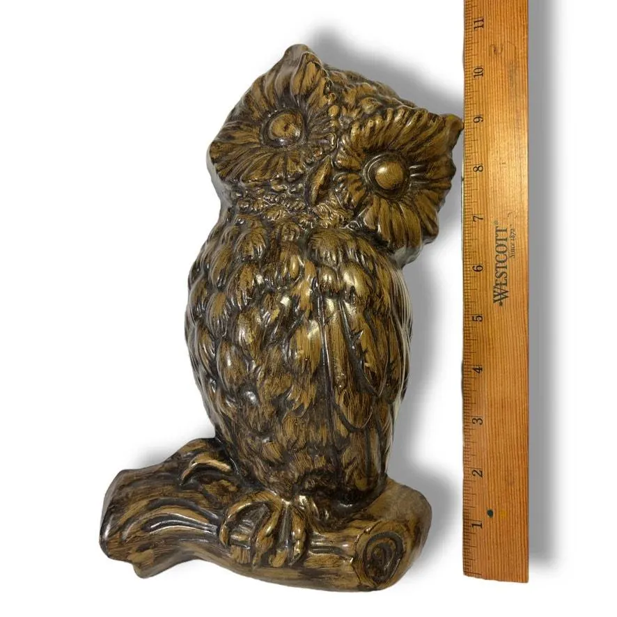 Plaster Owl Wall Plaque Decor Bronze Finish 1970's Style - image 5